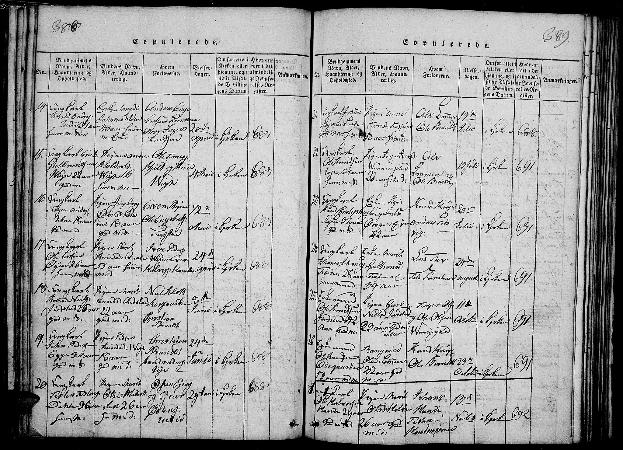 Slidre prestekontor, SAH/PREST-134/H/Ha/Haa/L0002: Parish register (official) no. 2, 1814-1830, p. 388-389