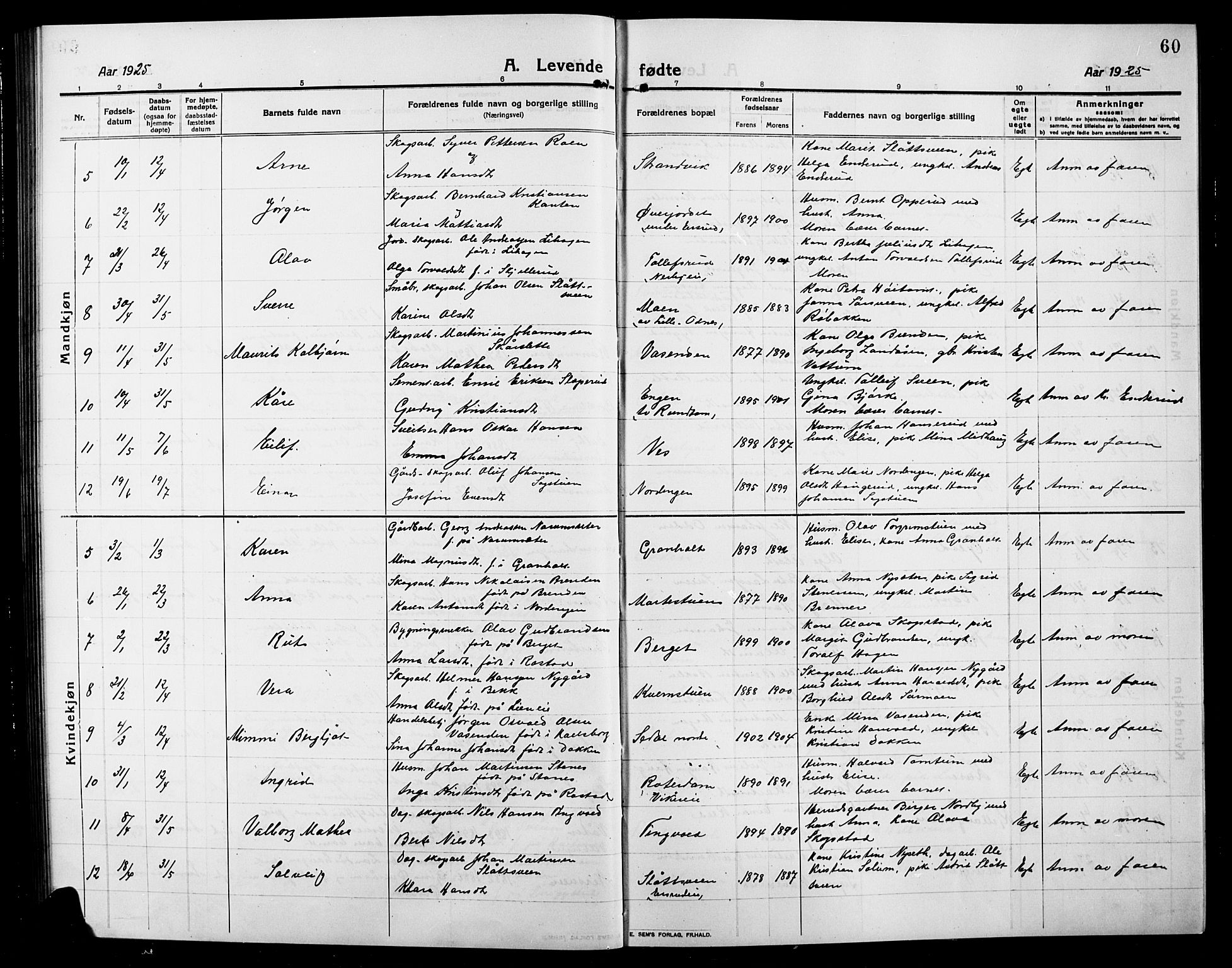 Søndre Land prestekontor, AV/SAH-PREST-122/L/L0006: Parish register (copy) no. 6, 1912-1925, p. 60