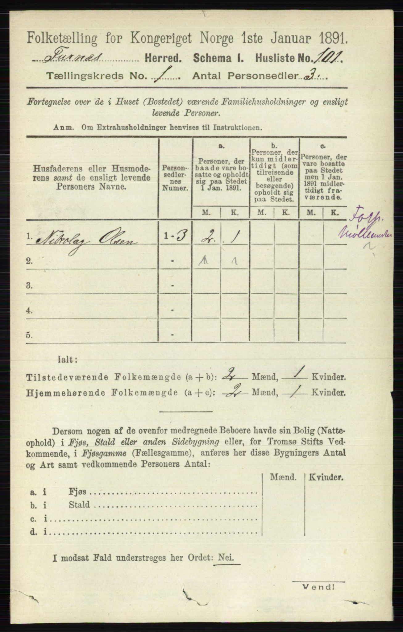 RA, Census 1891 for 0413 Furnes herred, 1891, p. 126