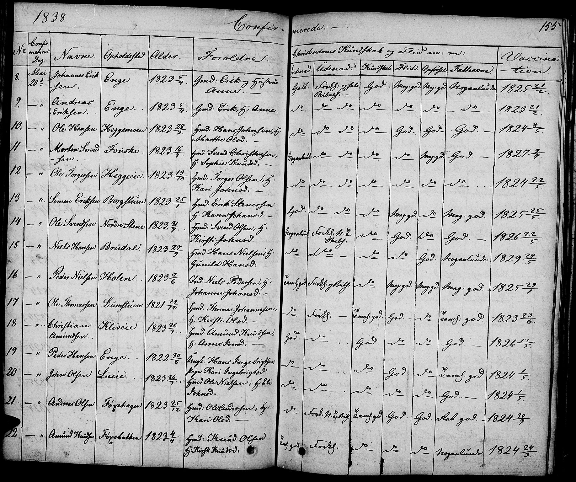 Gausdal prestekontor, SAH/PREST-090/H/Ha/Haa/L0006: Parish register (official) no. 6, 1830-1839, p. 155