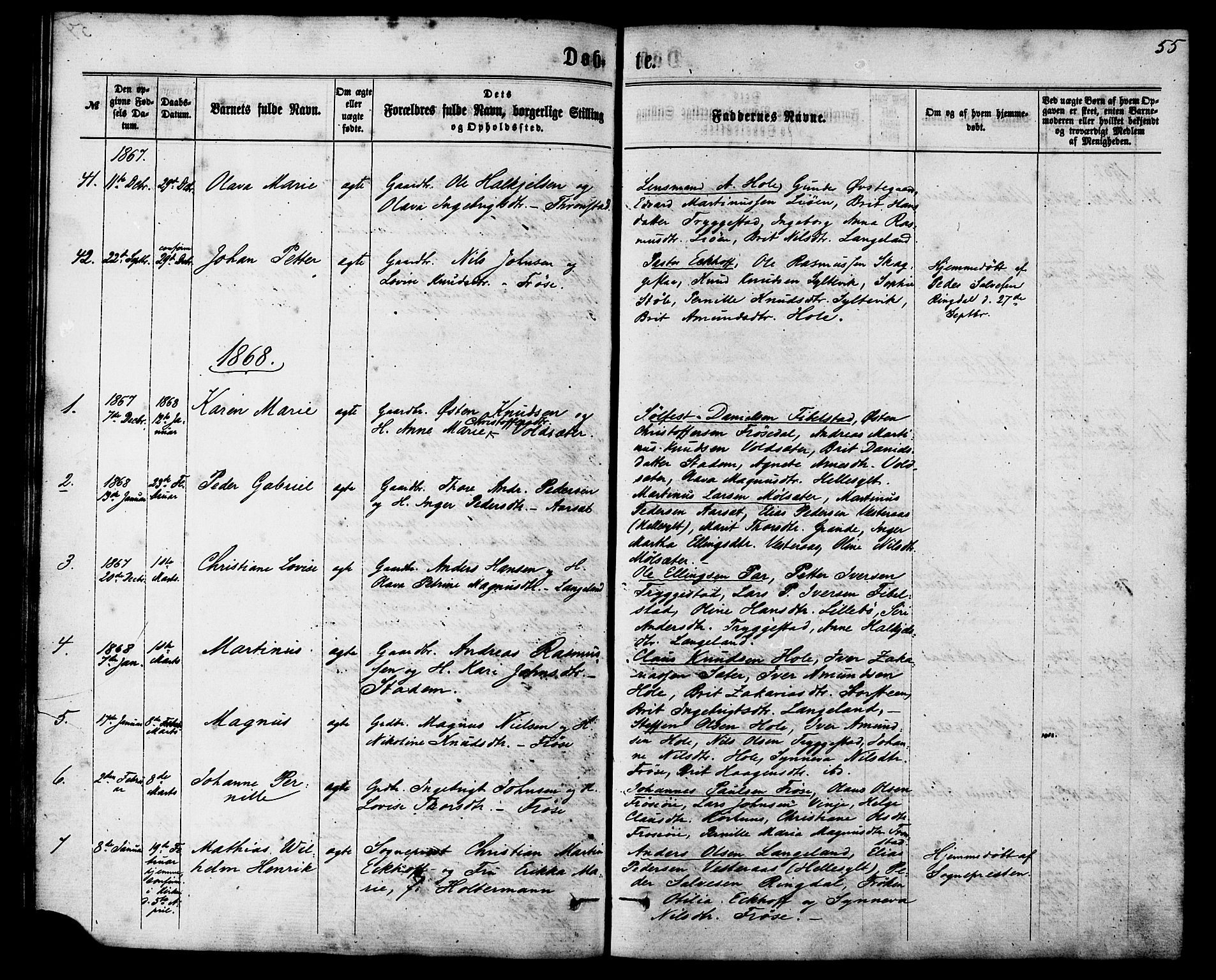 Ministerialprotokoller, klokkerbøker og fødselsregistre - Møre og Romsdal, SAT/A-1454/517/L0226: Parish register (official) no. 517A06, 1862-1881, p. 55