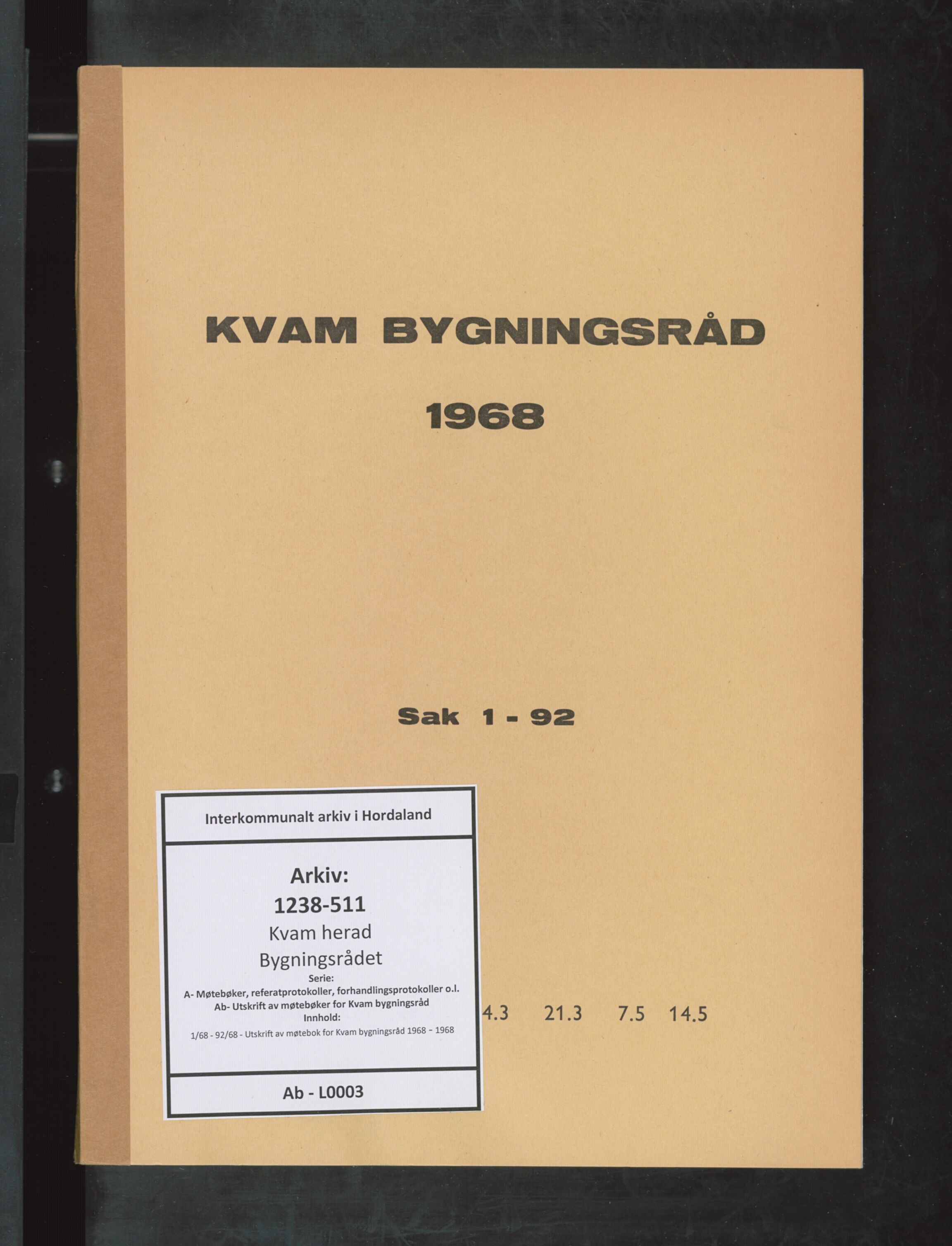 Kvam herad. Bygningsrådet, IKAH/1238-511/A/Ab/L0003: Utskrift av møtebok for Kvam bygningsråd, 1968