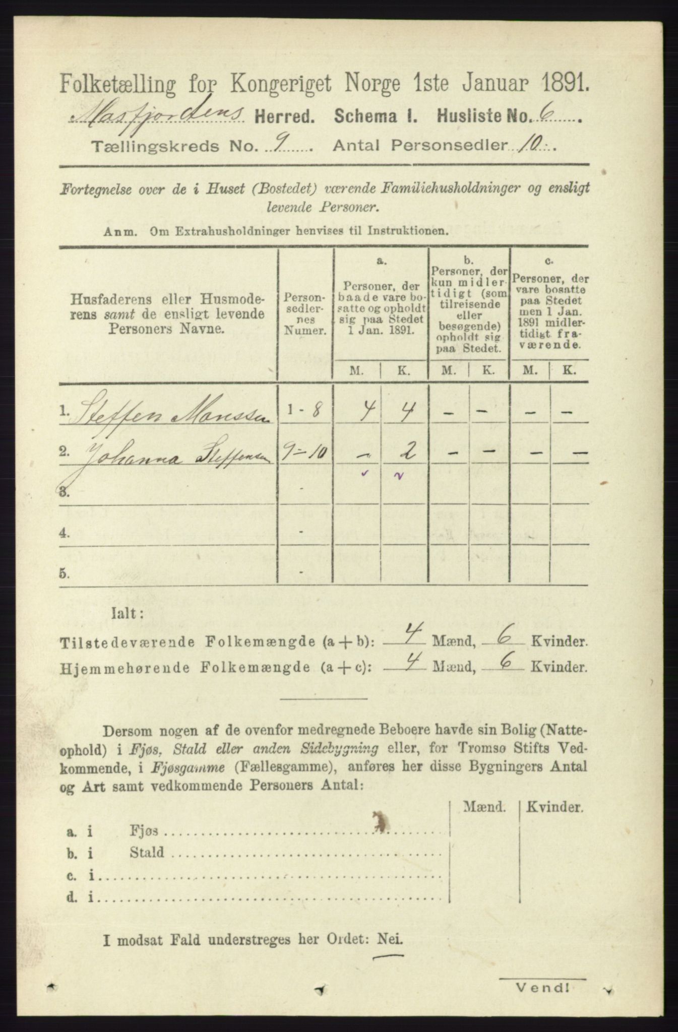 RA, 1891 census for 1266 Masfjorden, 1891, p. 1696