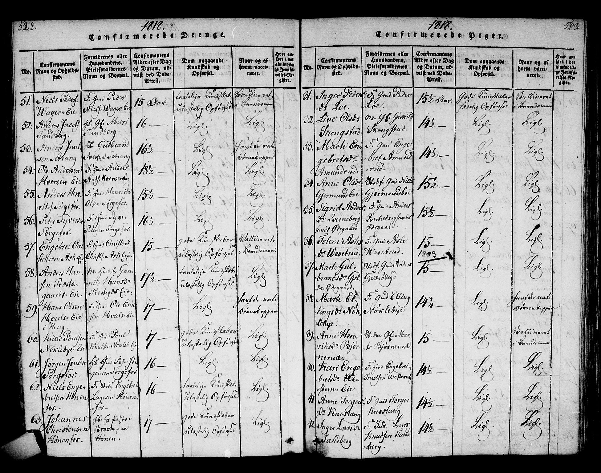 Norderhov kirkebøker, SAKO/A-237/F/Fa/L0008: Parish register (official) no. 8, 1814-1833, p. 522-523