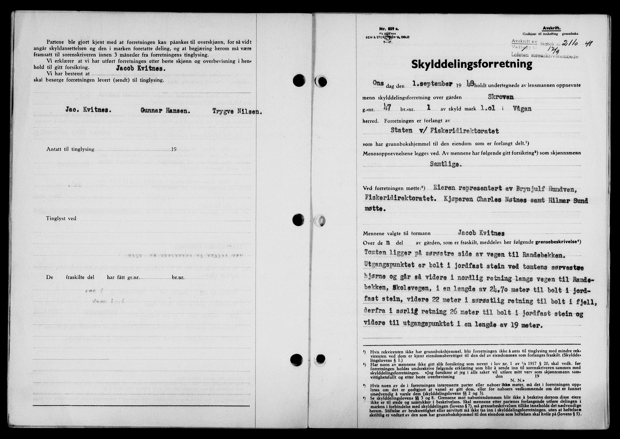 Lofoten sorenskriveri, SAT/A-0017/1/2/2C/L0019a: Mortgage book no. 19a, 1948-1948, Diary no: : 2110/1948