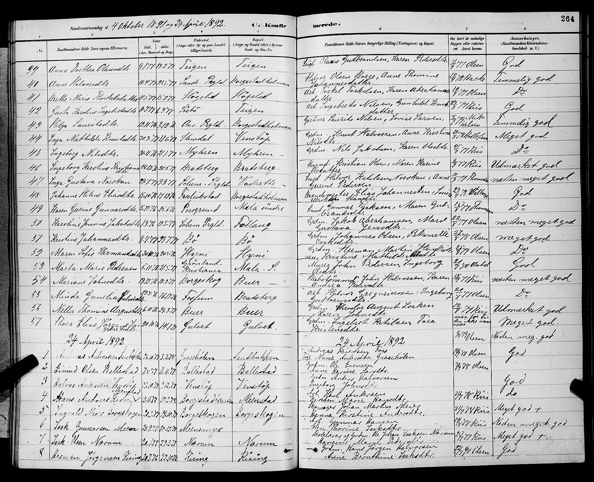 Gjerpen kirkebøker, SAKO/A-265/G/Ga/L0002: Parish register (copy) no. I 2, 1883-1900, p. 264