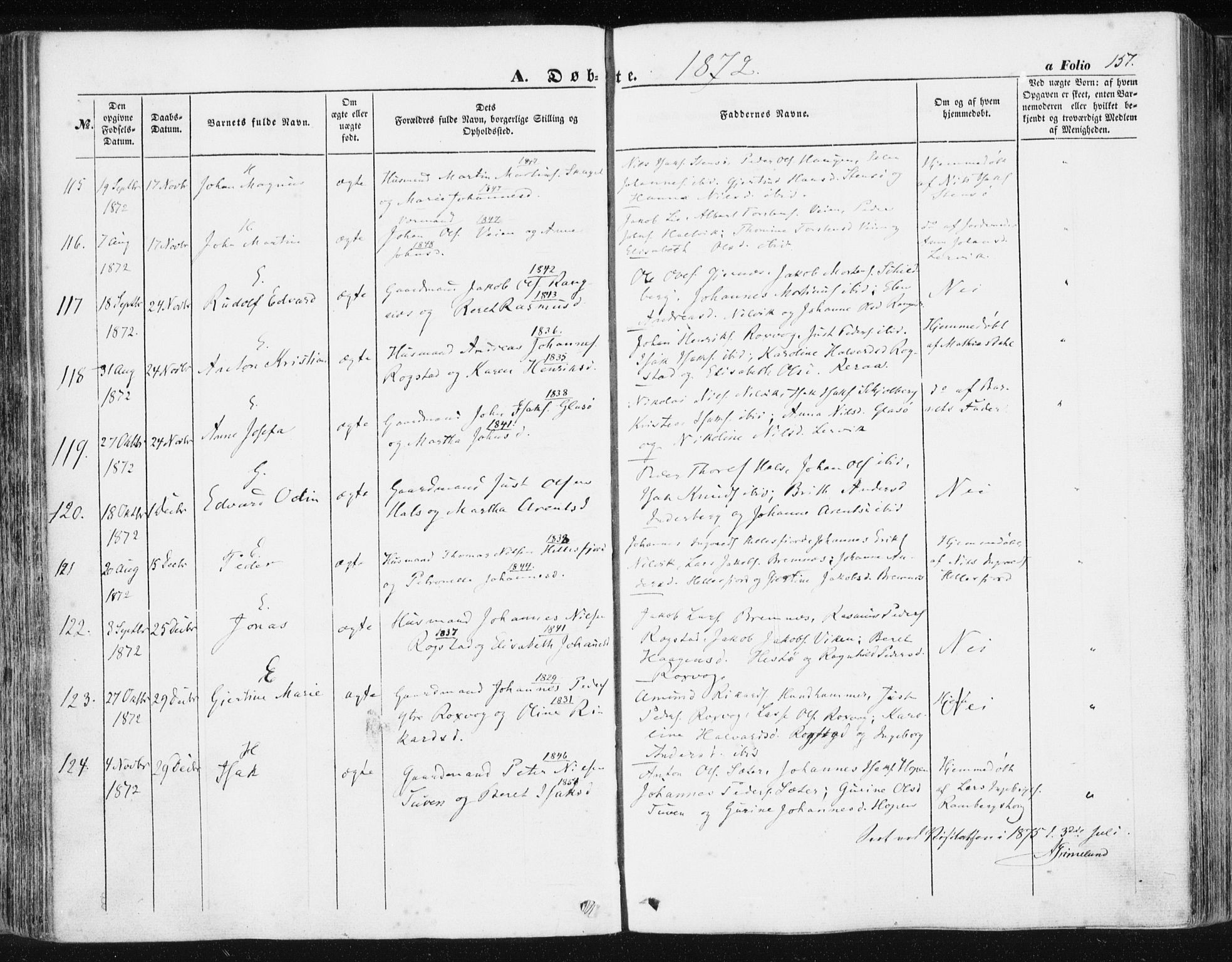 Ministerialprotokoller, klokkerbøker og fødselsregistre - Møre og Romsdal, AV/SAT-A-1454/581/L0937: Parish register (official) no. 581A05, 1853-1872, p. 157