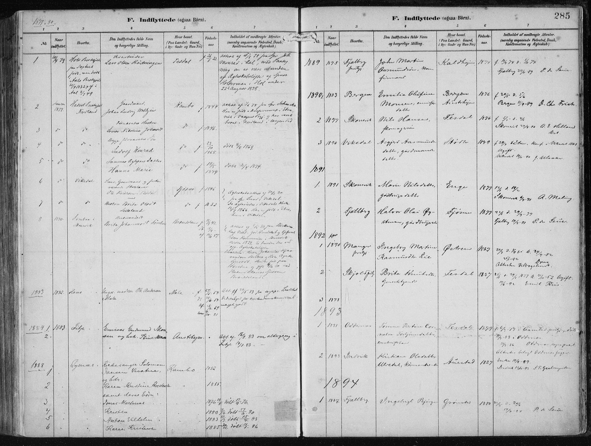 Etne sokneprestembete, SAB/A-75001/H/Haa: Parish register (official) no. B  1, 1879-1919, p. 285
