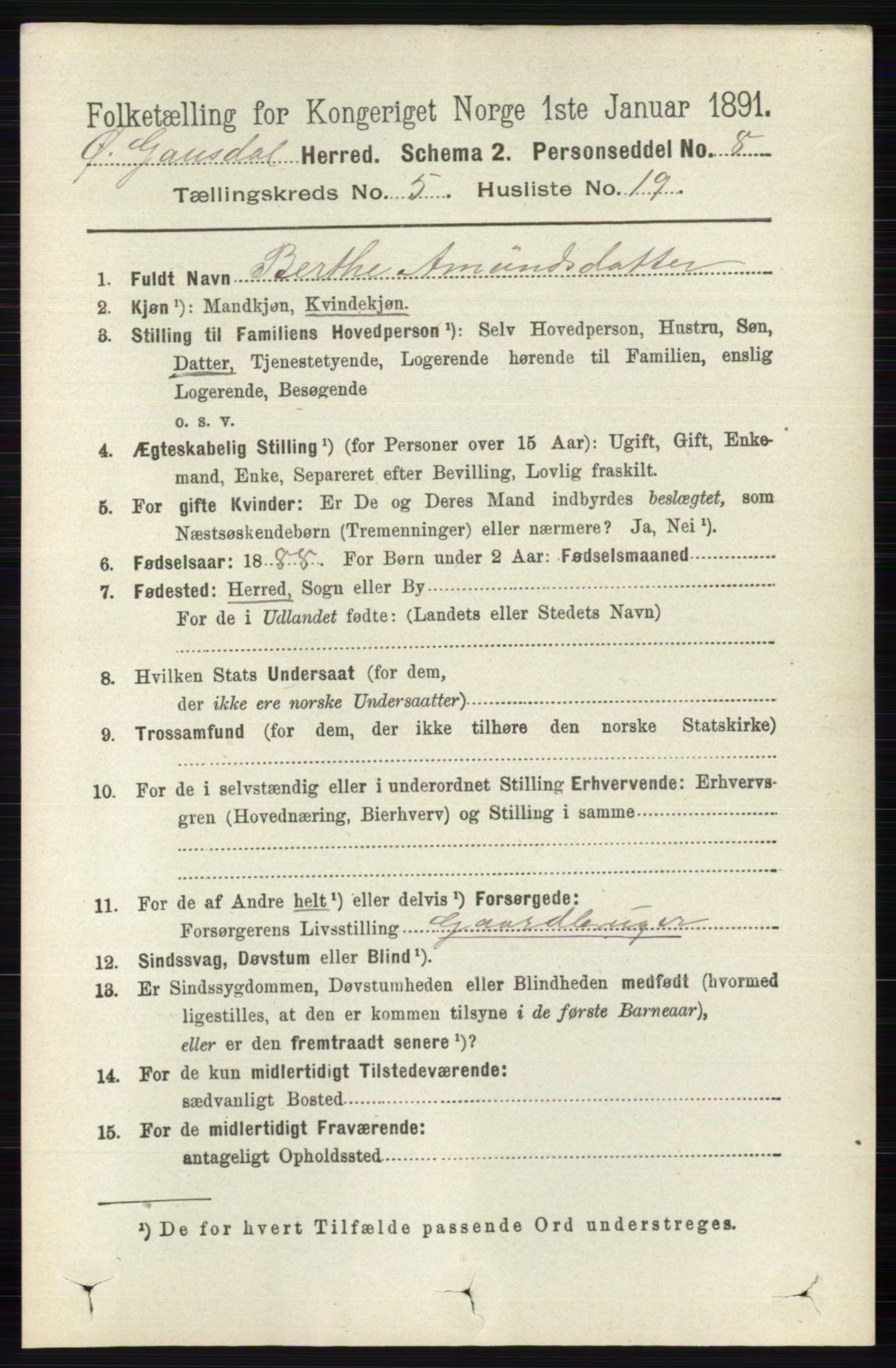 RA, 1891 census for 0522 Østre Gausdal, 1891, p. 3093