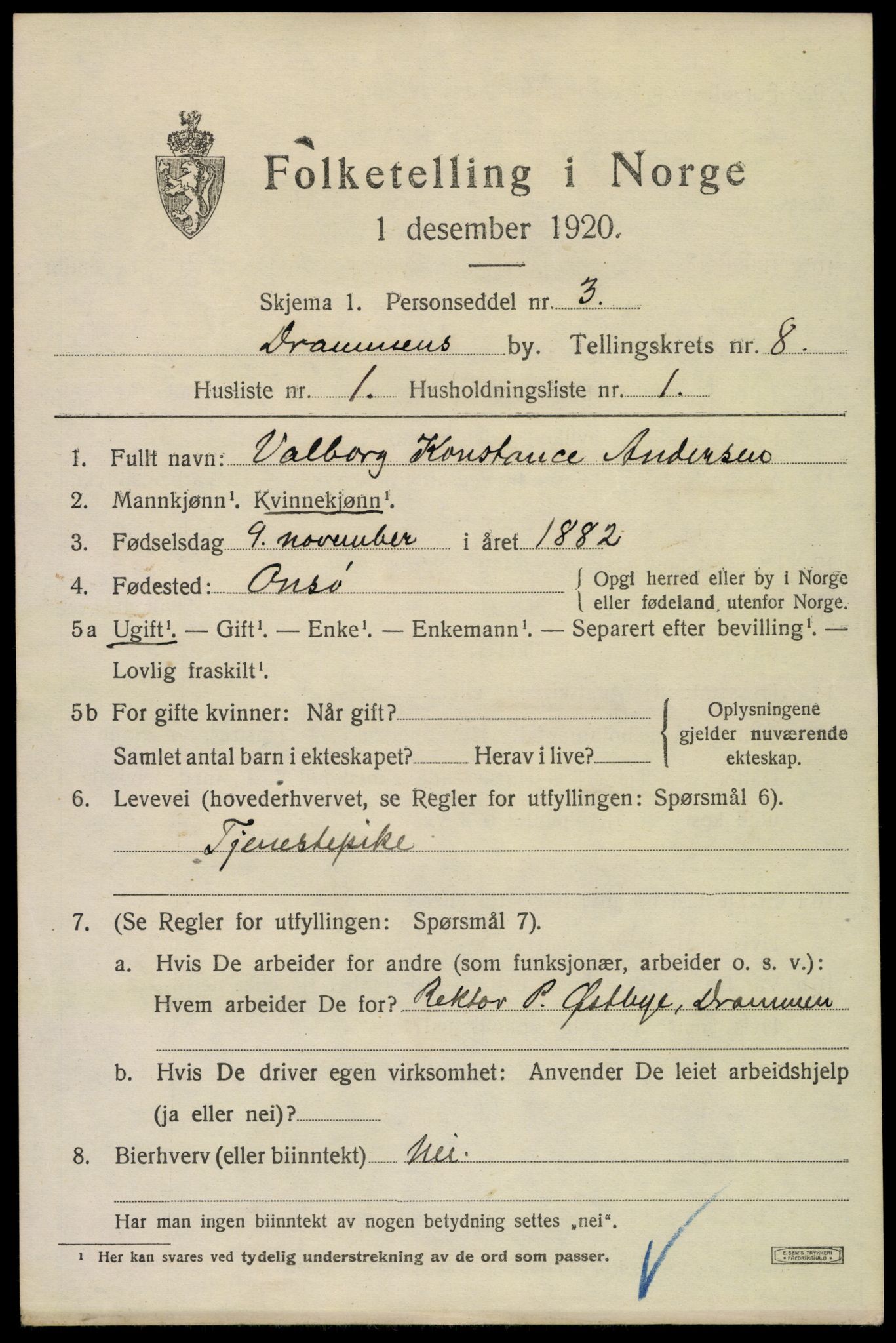 SAKO, 1920 census for Drammen, 1920, p. 53063