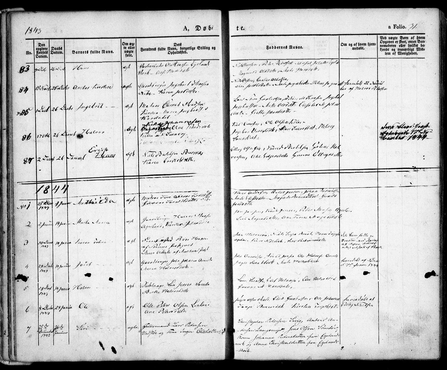 Søndeled sokneprestkontor, AV/SAK-1111-0038/F/Fa/L0002: Parish register (official) no. A 2, 1839-1860, p. 31