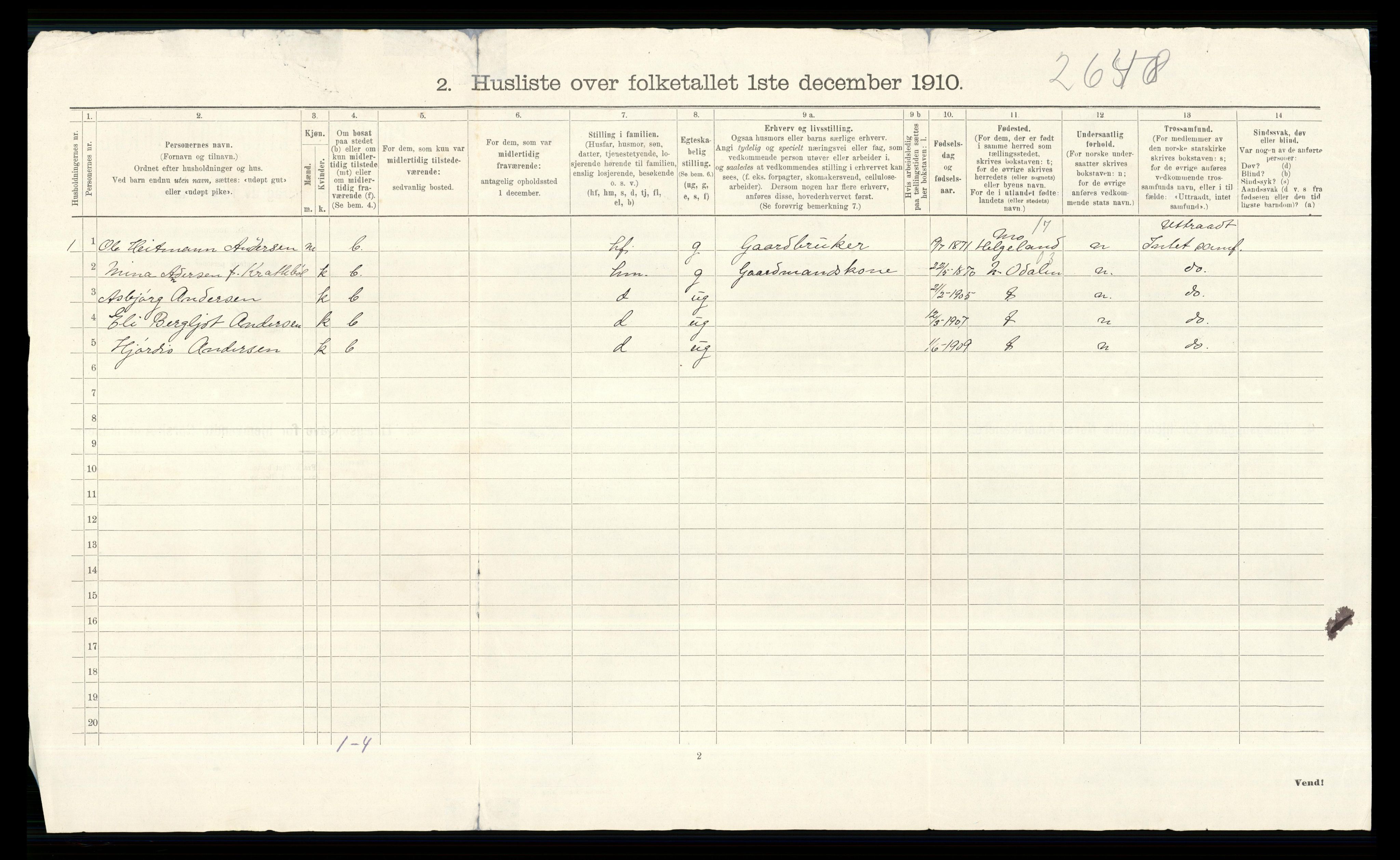 RA, 1910 census for Vinger, 1910, p. 54