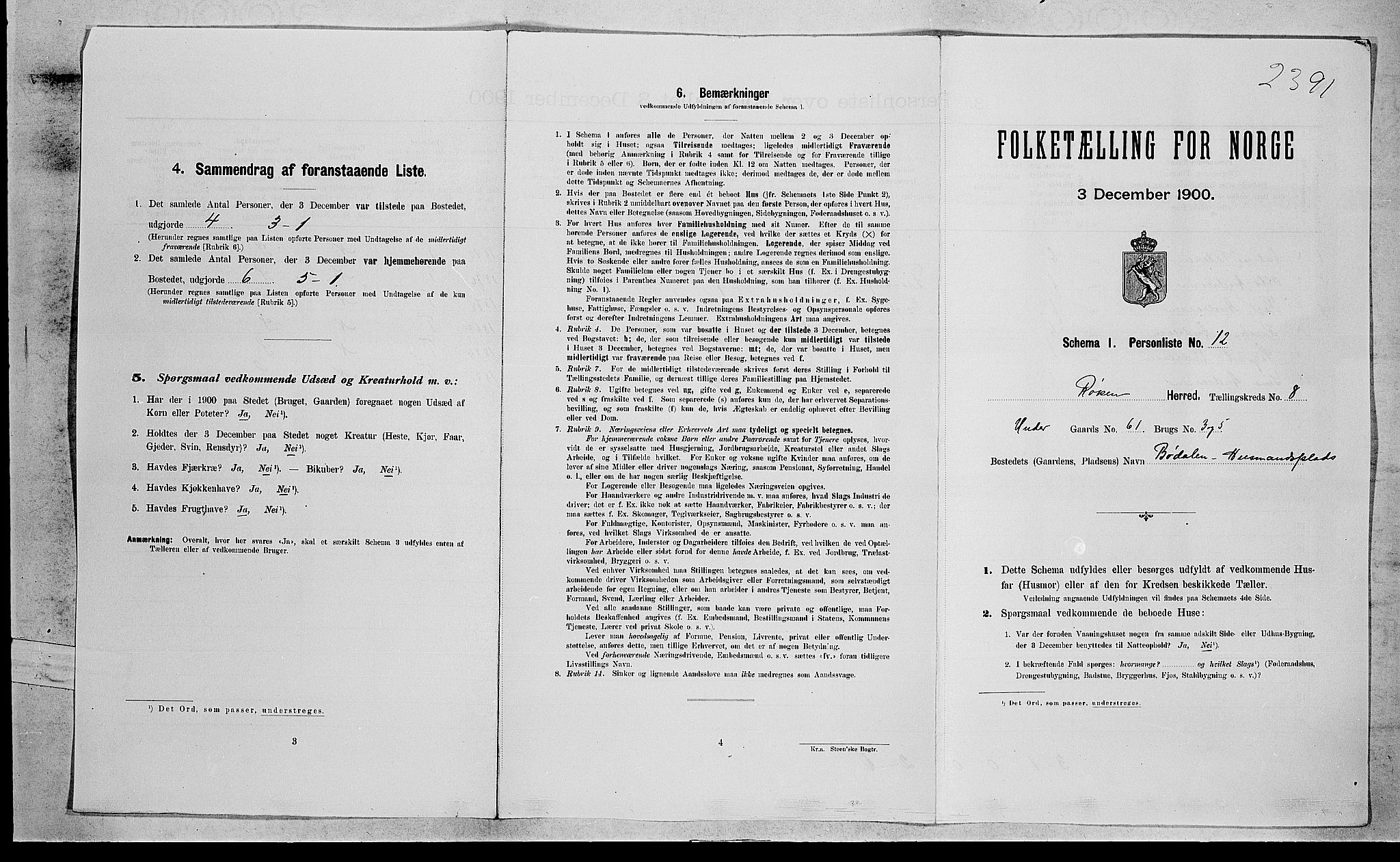 RA, 1900 census for Røyken, 1900, p. 1280