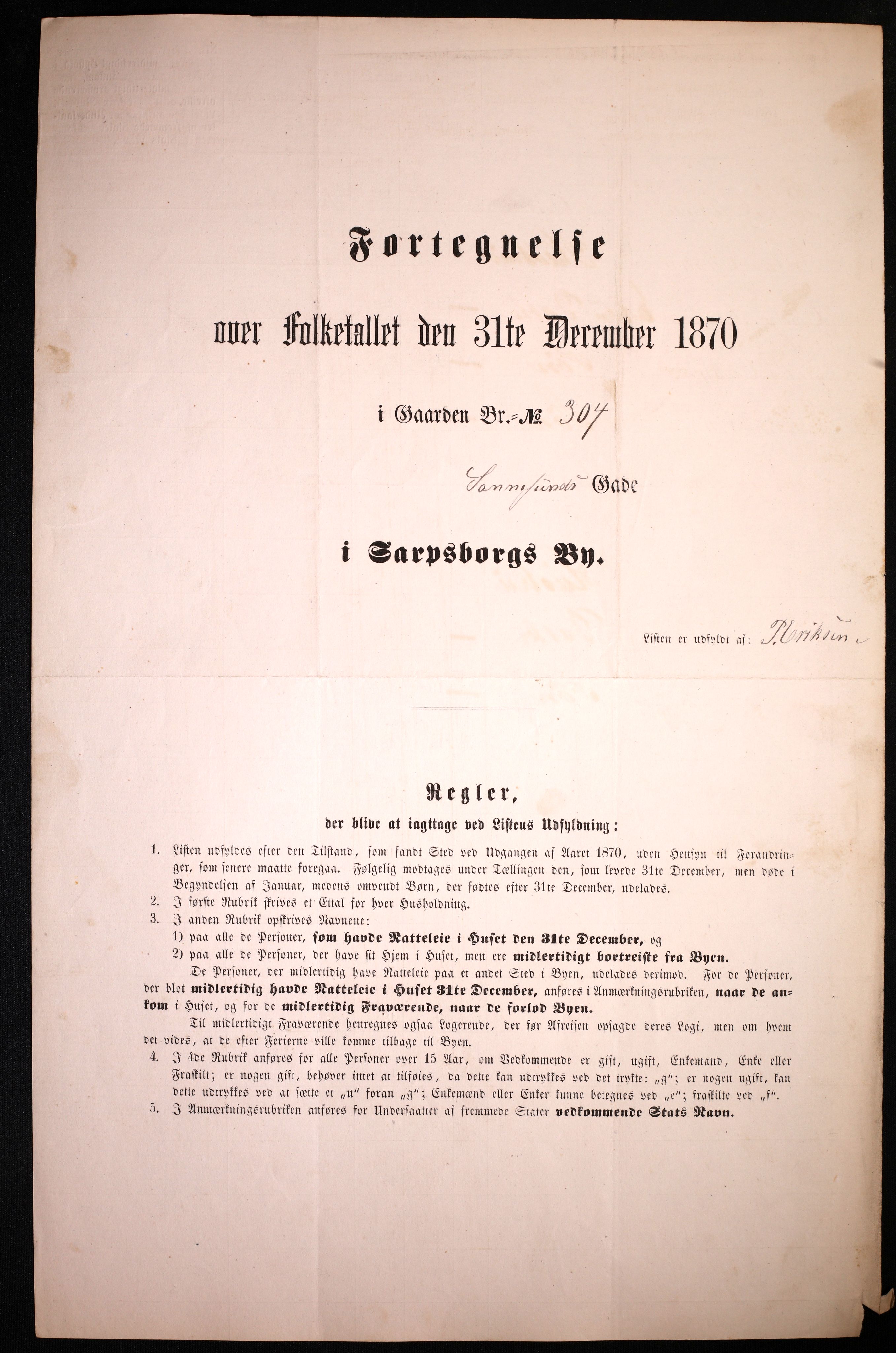 RA, 1870 census for 0102 Sarpsborg, 1870, p. 227