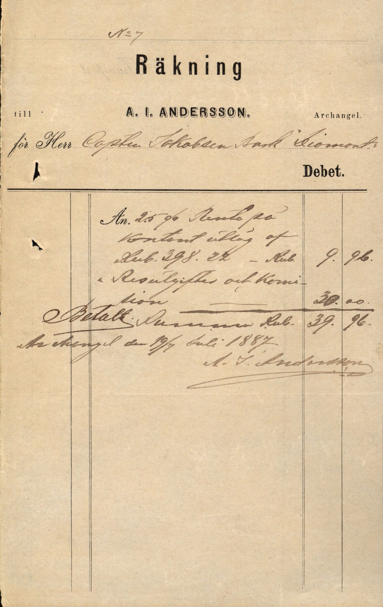 Pa 63 - Østlandske skibsassuranceforening, VEMU/A-1079/G/Ga/L0020/0003: Havaridokumenter / Anton, Diamant, Templar, Finn, Eliezer, Arctic, 1887, p. 113