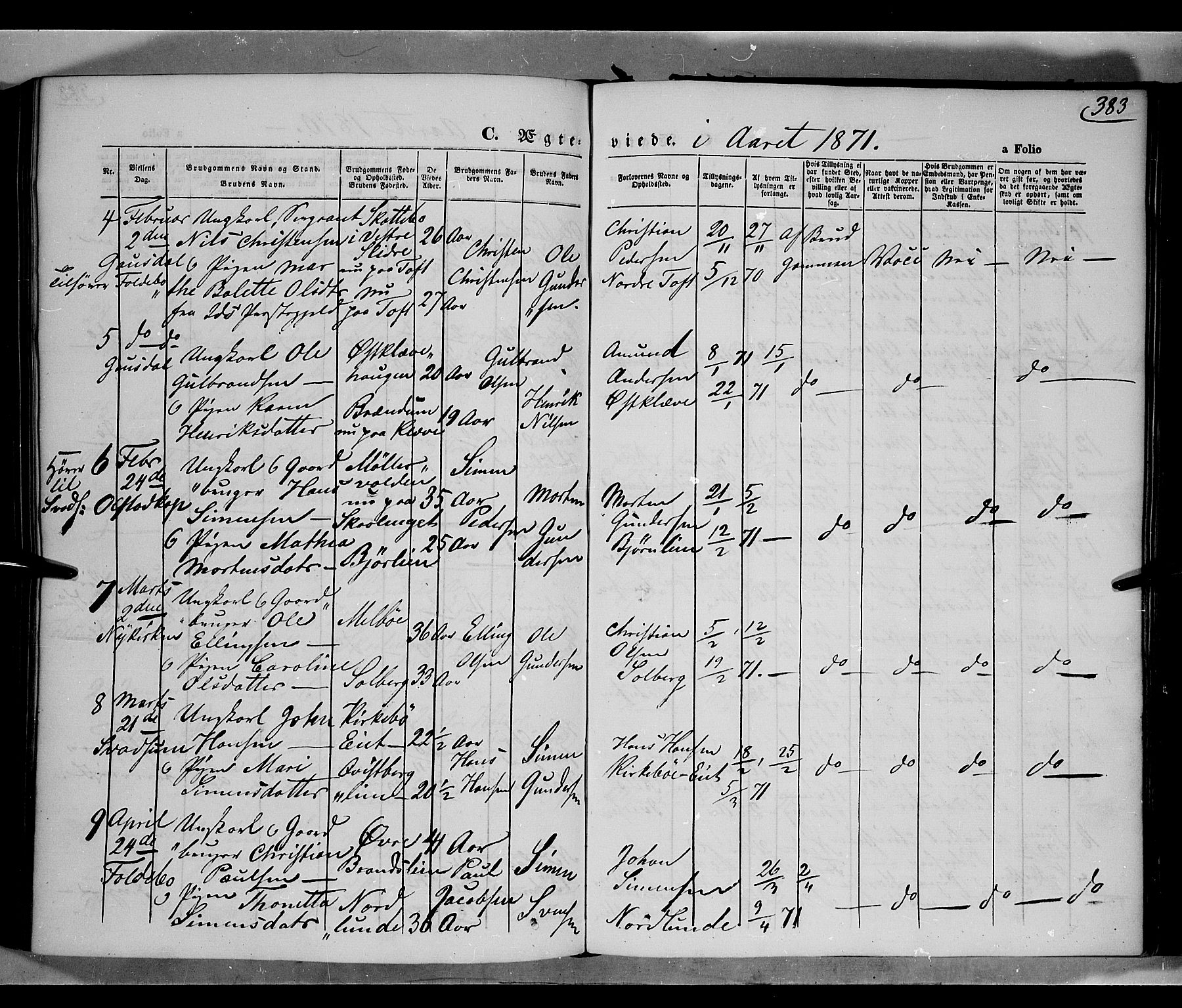 Gausdal prestekontor, SAH/PREST-090/H/Ha/Haa/L0009: Parish register (official) no. 9, 1862-1873, p. 383