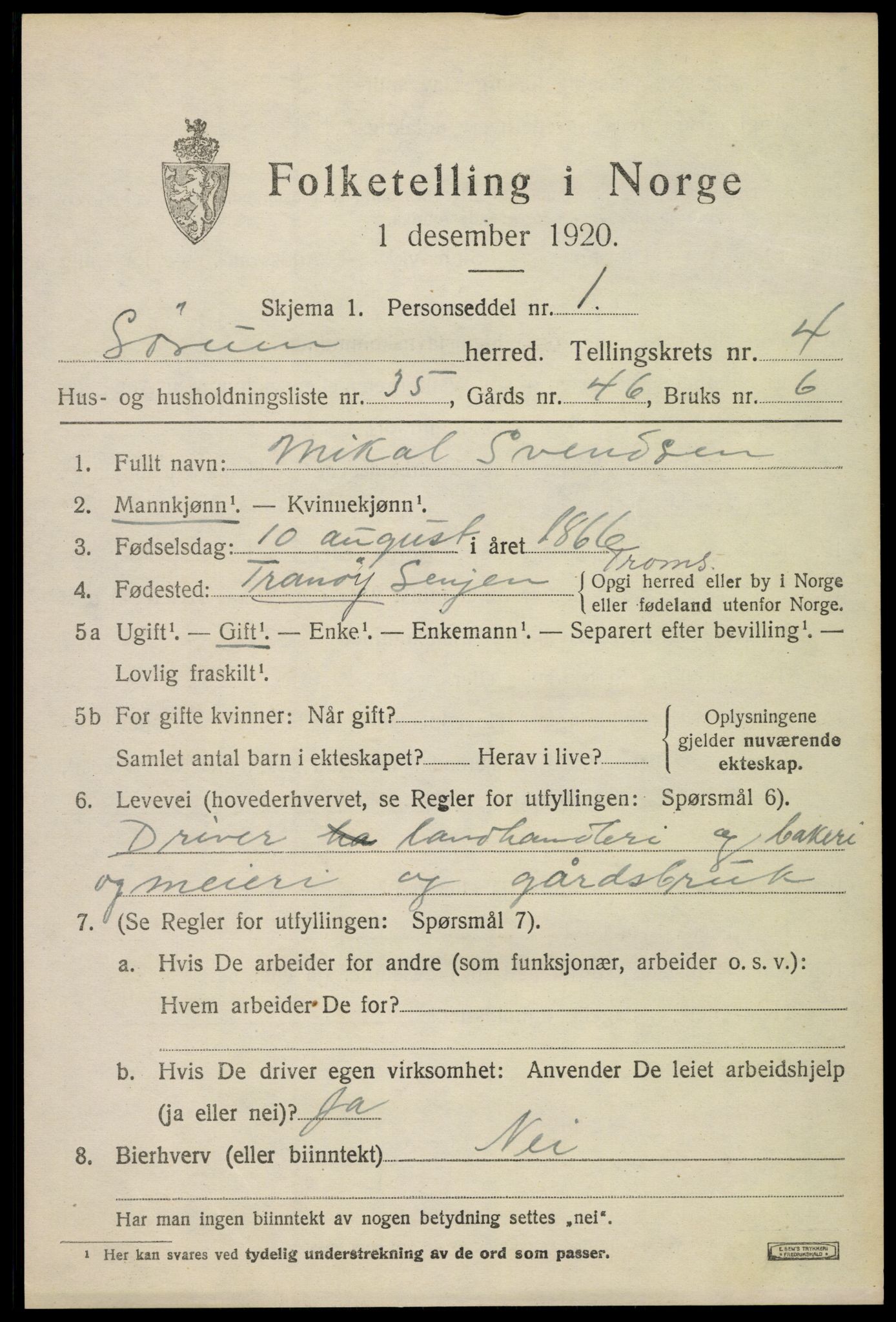 SAO, 1920 census for Sørum, 1920, p. 3805