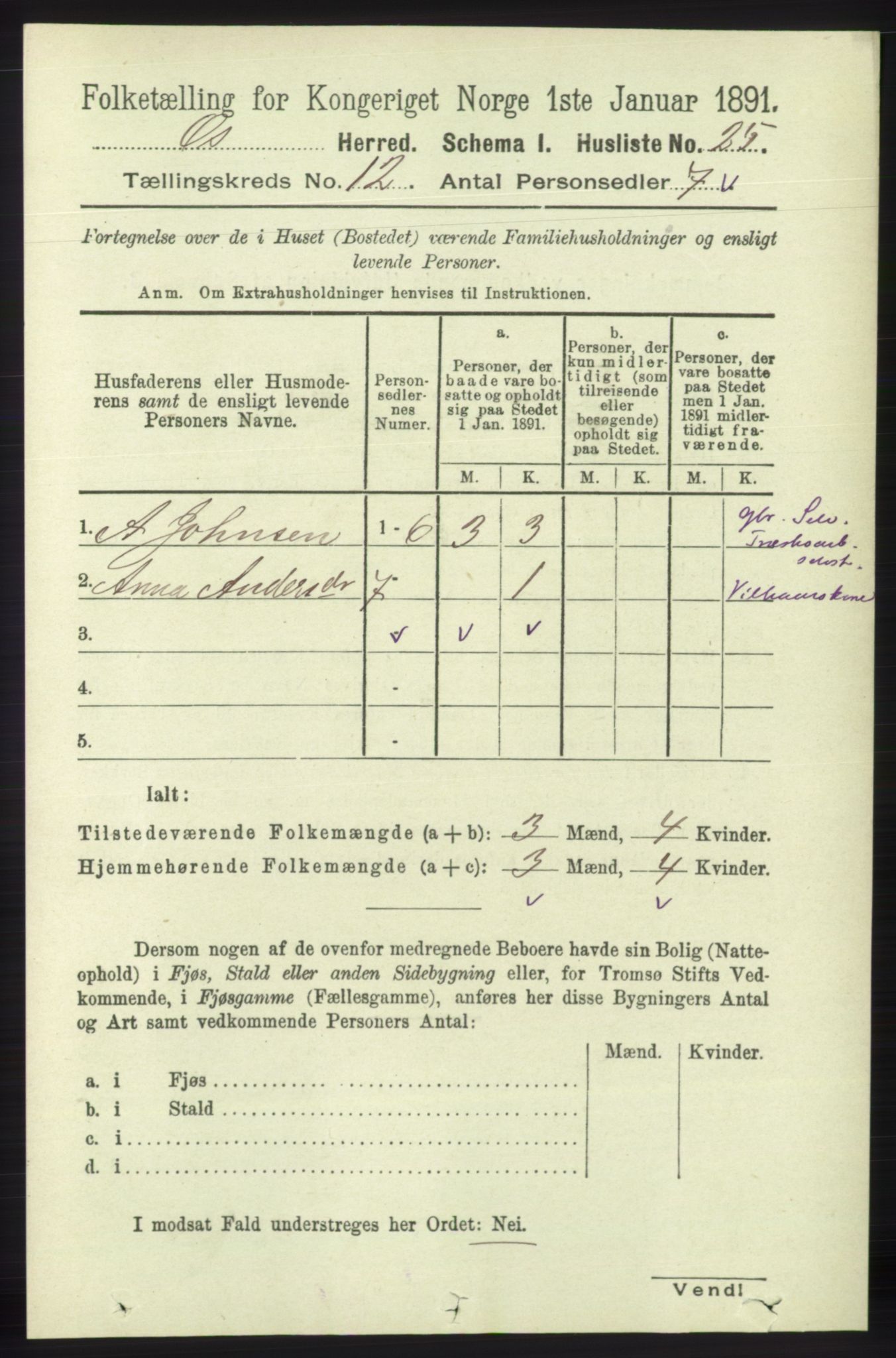 RA, 1891 census for 1243 Os, 1891, p. 2722