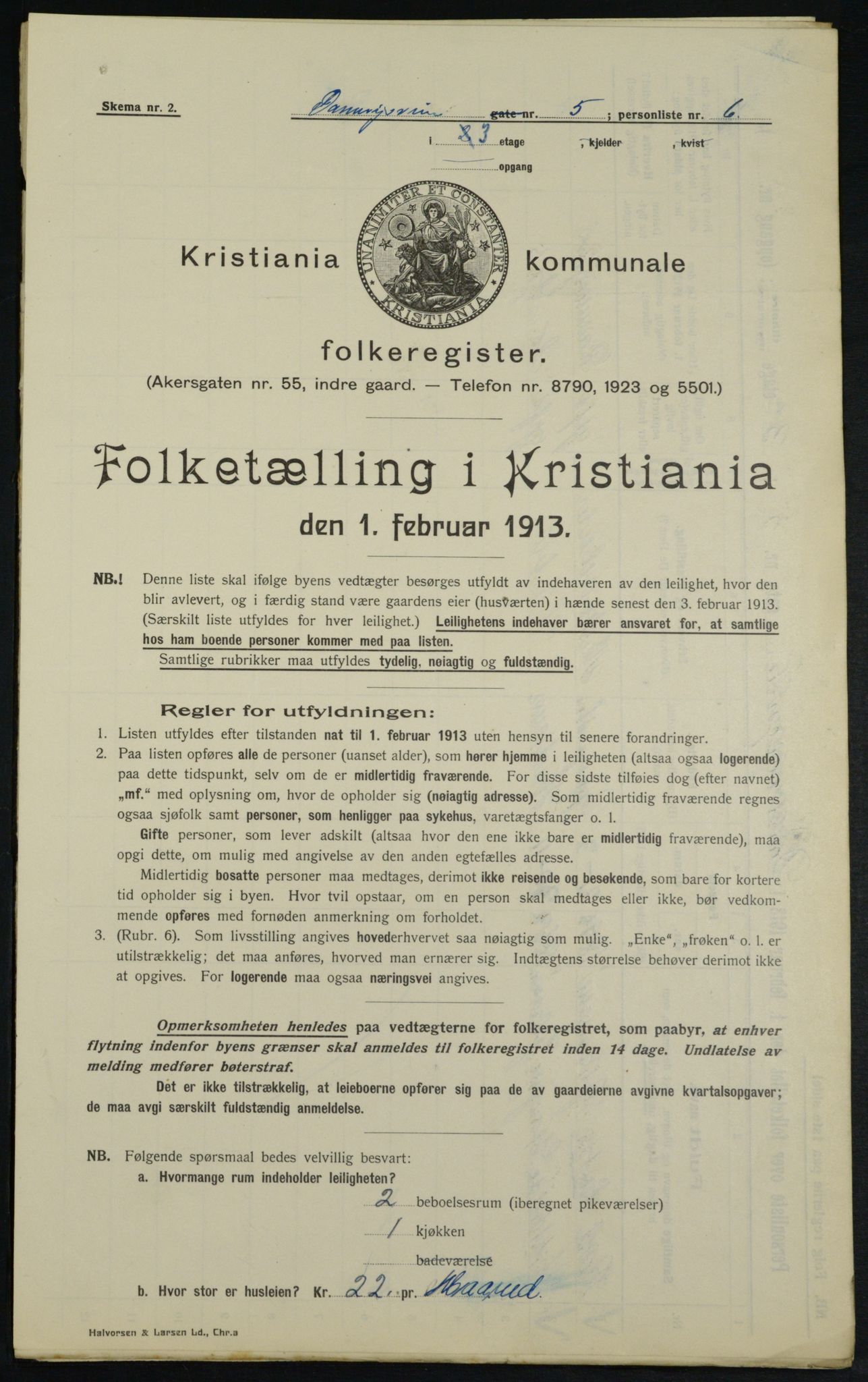 OBA, Municipal Census 1913 for Kristiania, 1913, p. 15127