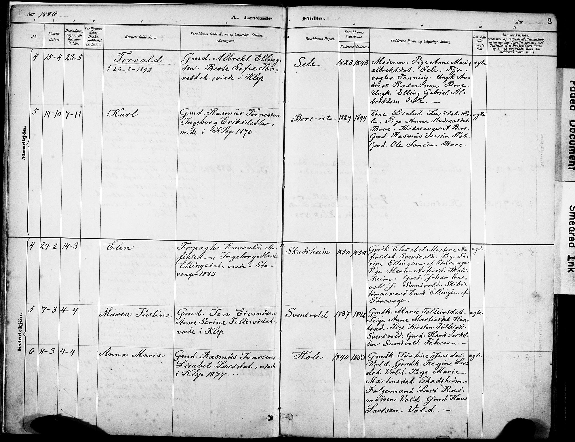 Klepp sokneprestkontor, AV/SAST-A-101803/001/3/30BA/L0008: Parish register (official) no. A 9, 1886-1919, p. 2