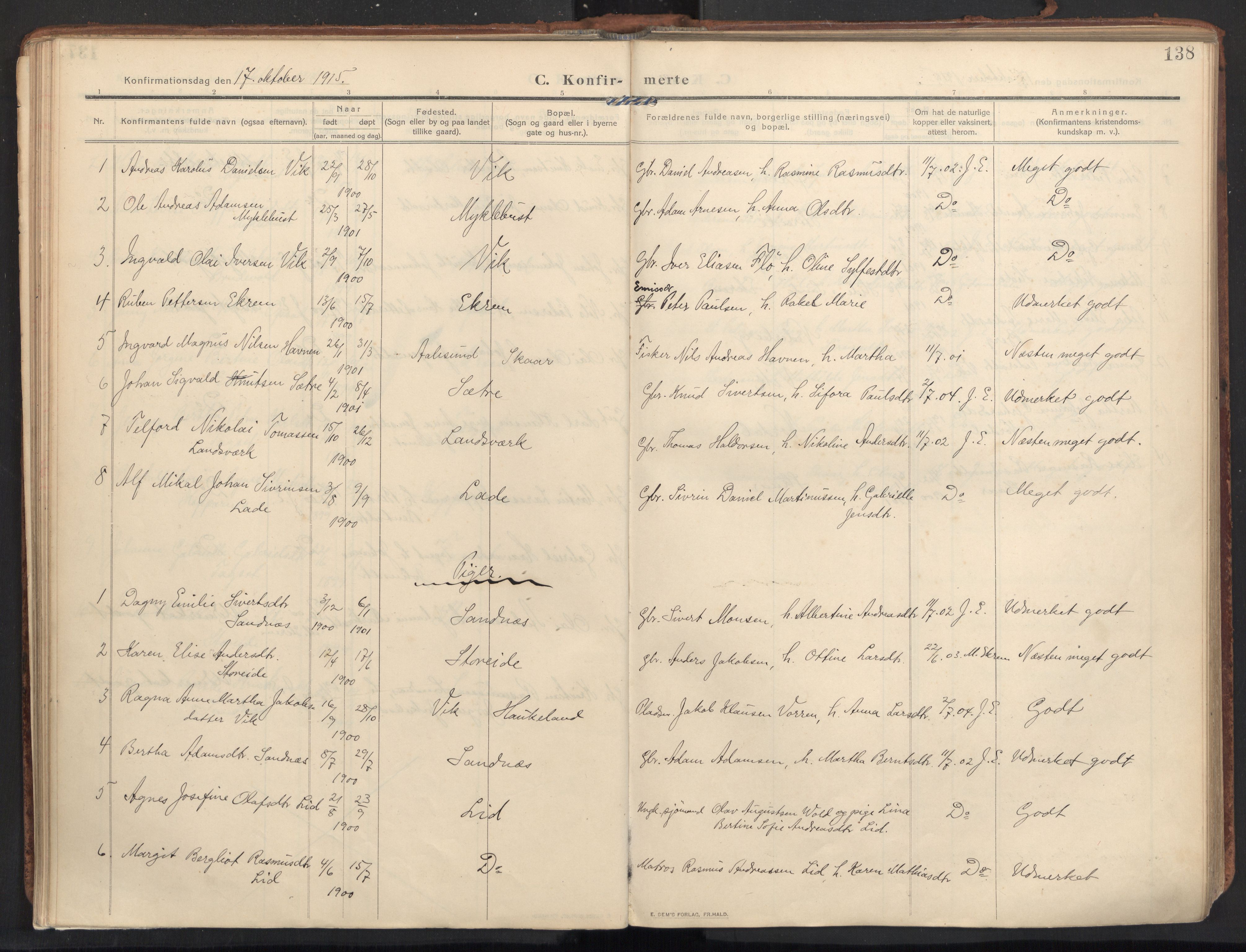 Ministerialprotokoller, klokkerbøker og fødselsregistre - Møre og Romsdal, AV/SAT-A-1454/502/L0026: Parish register (official) no. 502A04, 1909-1933, p. 138