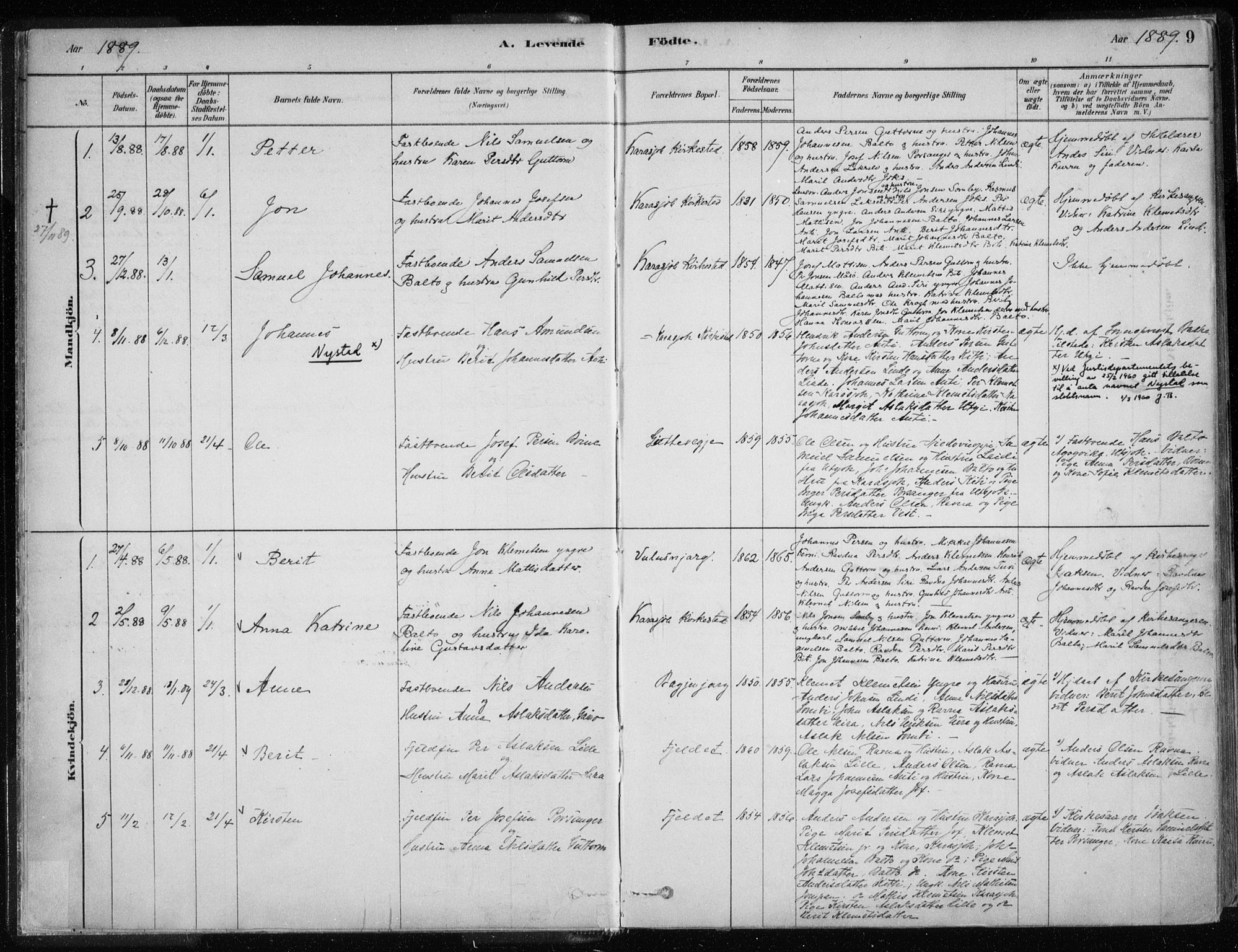 Karasjok sokneprestkontor, SATØ/S-1352/H/Ha/L0002kirke: Parish register (official) no. 2, 1885-1906, p. 9