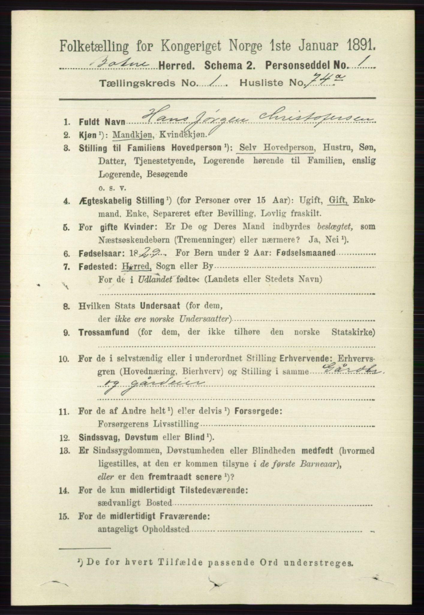 RA, 1891 census for 0715 Botne, 1891, p. 572