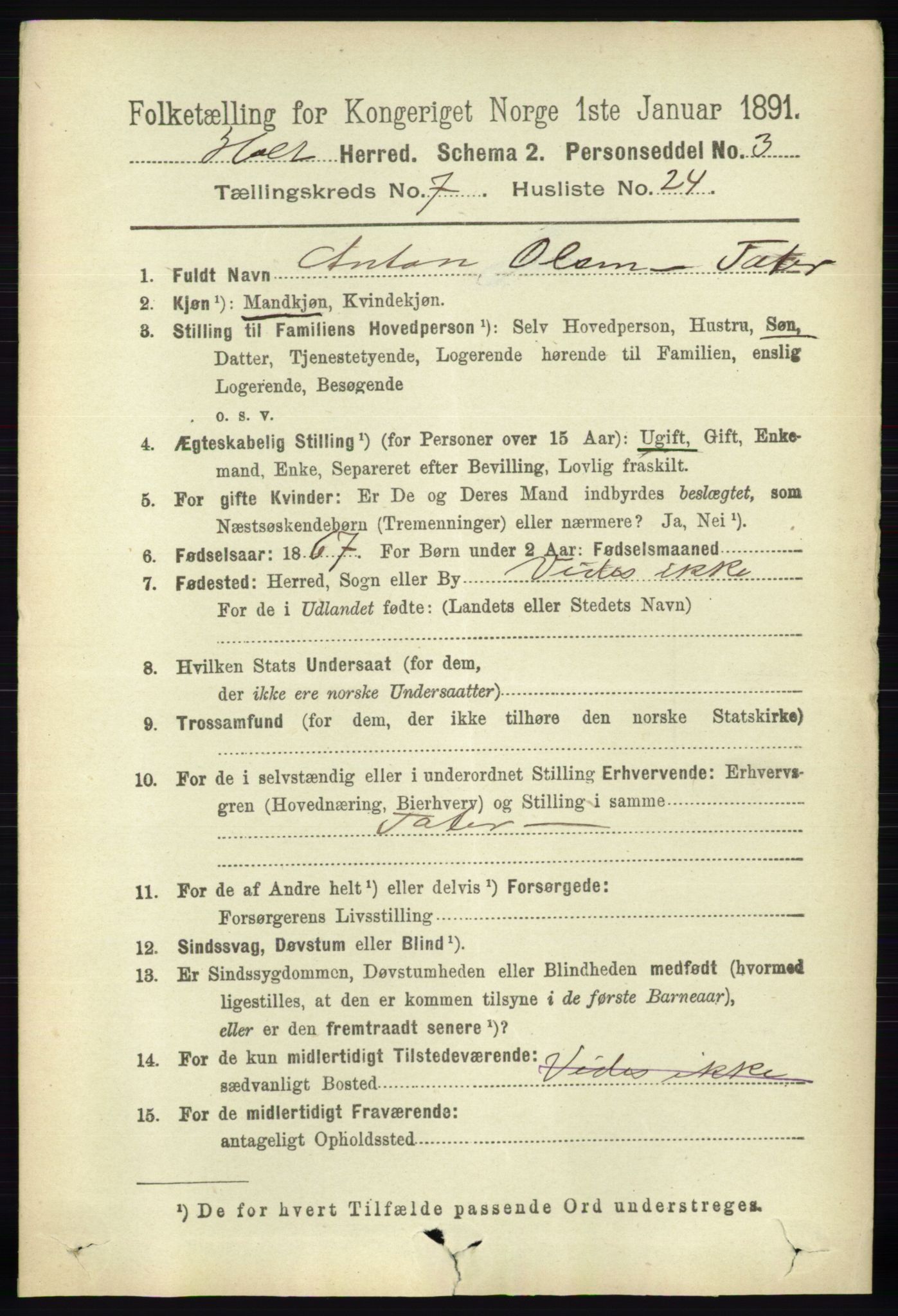 RA, 1891 census for 0914 Holt, 1891, p. 3466