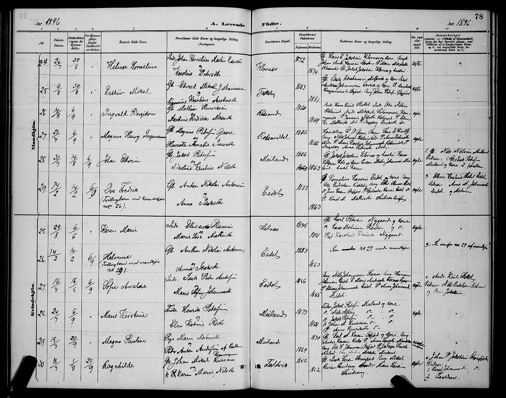 Skjervøy sokneprestkontor, AV/SATØ-S-1300/H/Ha/Hab/L0007klokker: Parish register (copy) no. 7, 1889-1899, p. 78