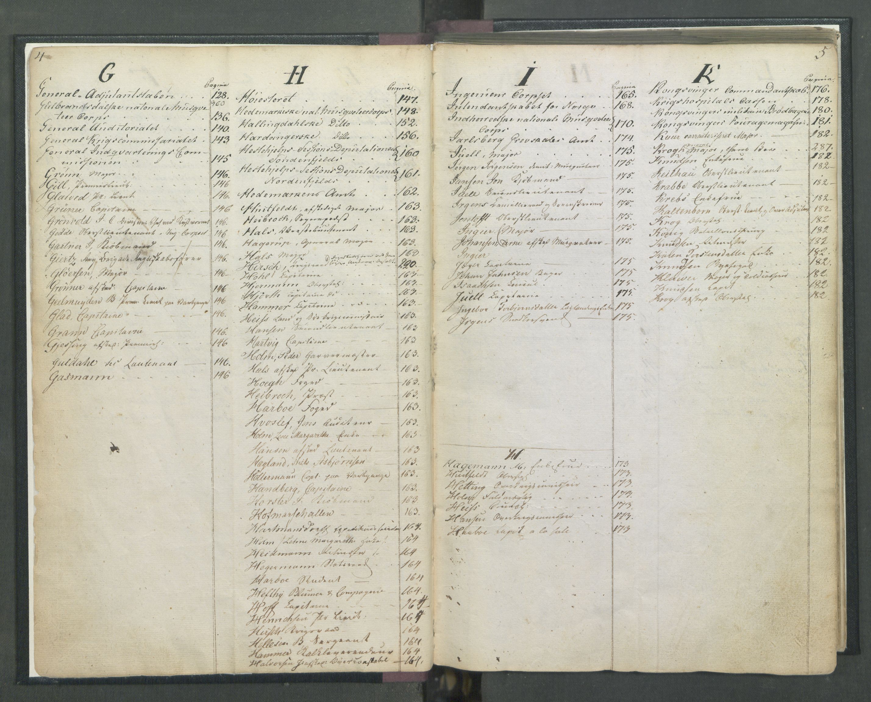 Armédepartementet, RA/RAFA-3493/C/Ca/L0017: 6. Departements Register Indg., 1818, p. 4-5