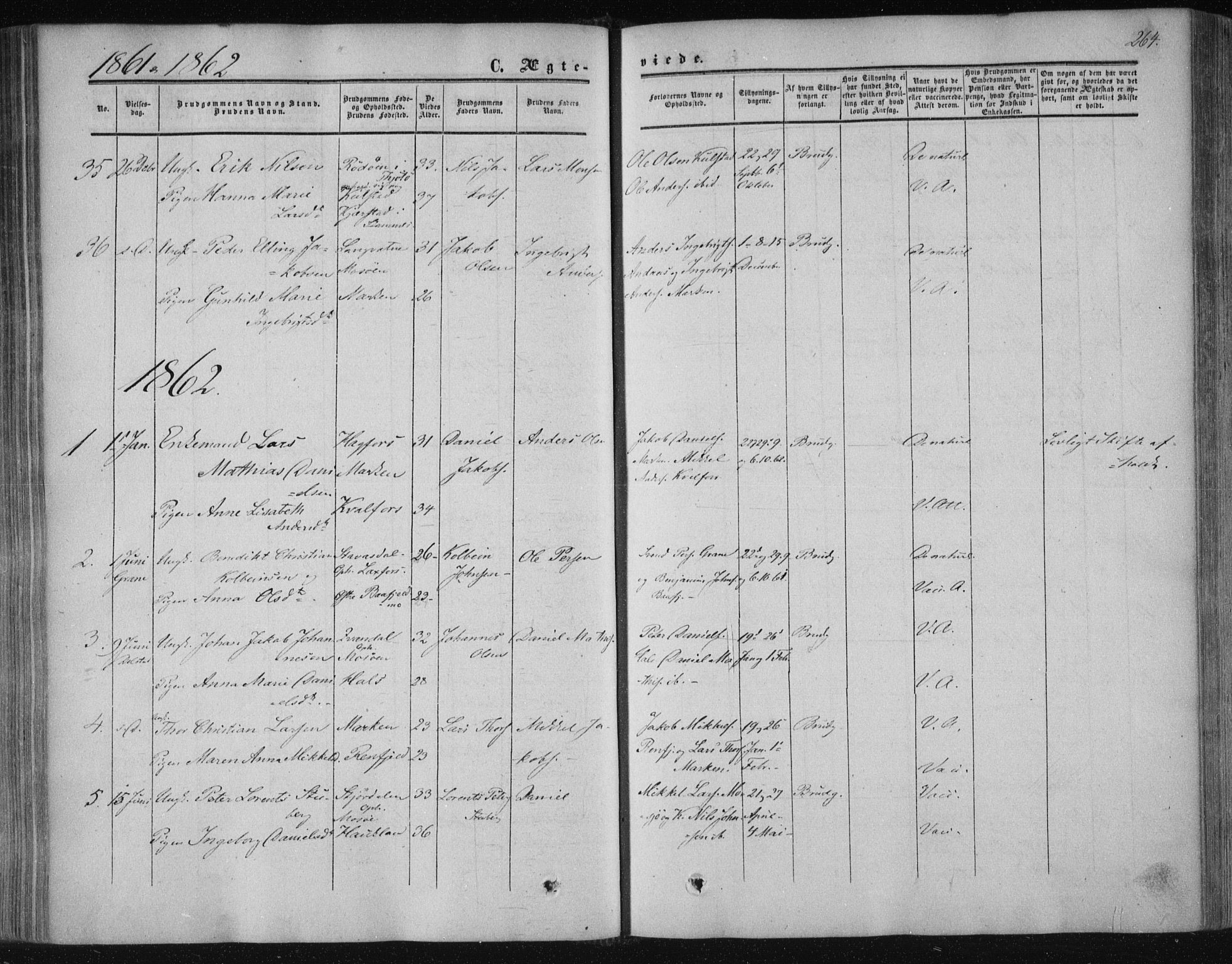 Ministerialprotokoller, klokkerbøker og fødselsregistre - Nordland, SAT/A-1459/820/L0293: Parish register (official) no. 820A14, 1855-1865, p. 264