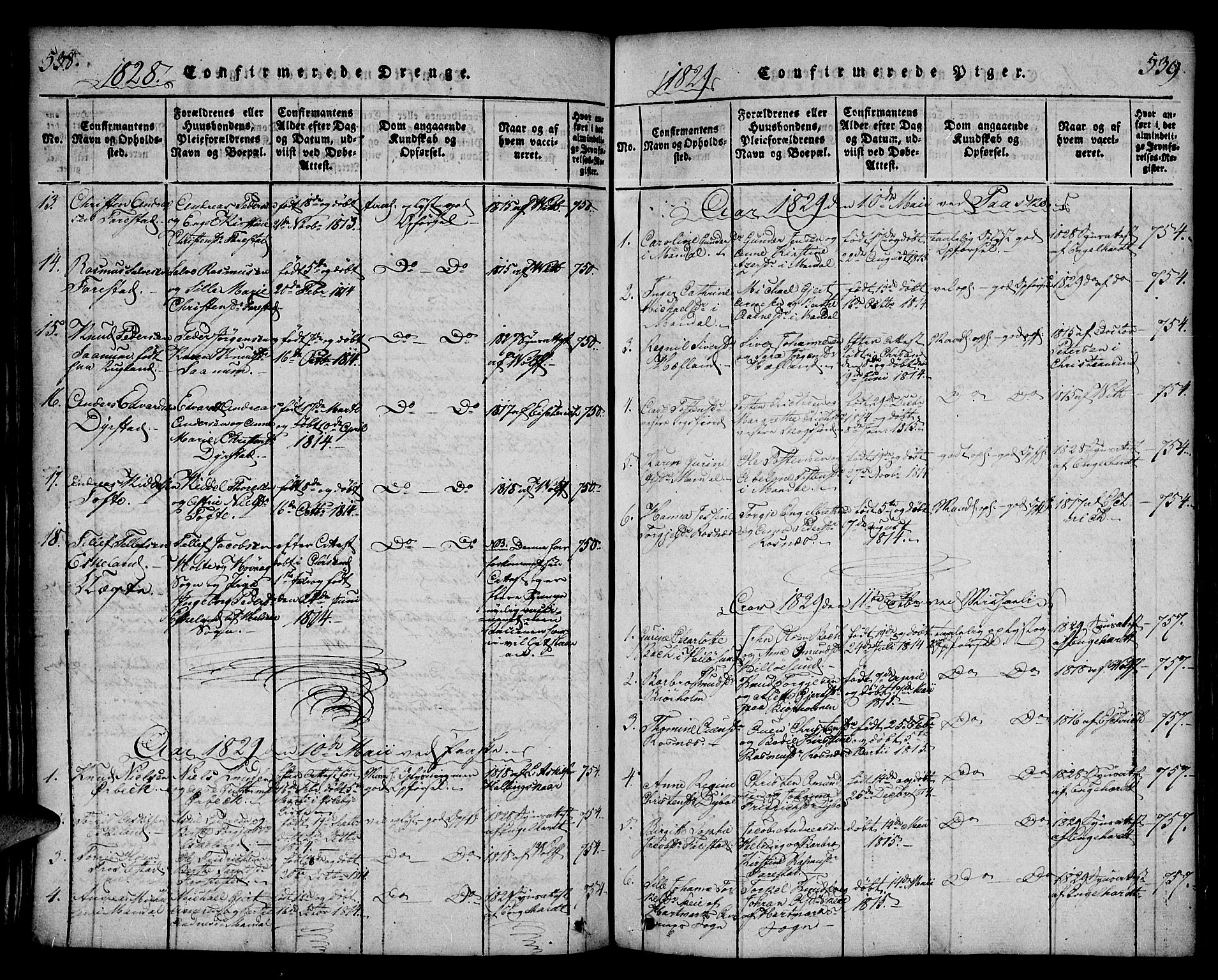 Mandal sokneprestkontor, SAK/1111-0030/F/Fa/Faa/L0010: Parish register (official) no. A 10, 1817-1830, p. 538-539