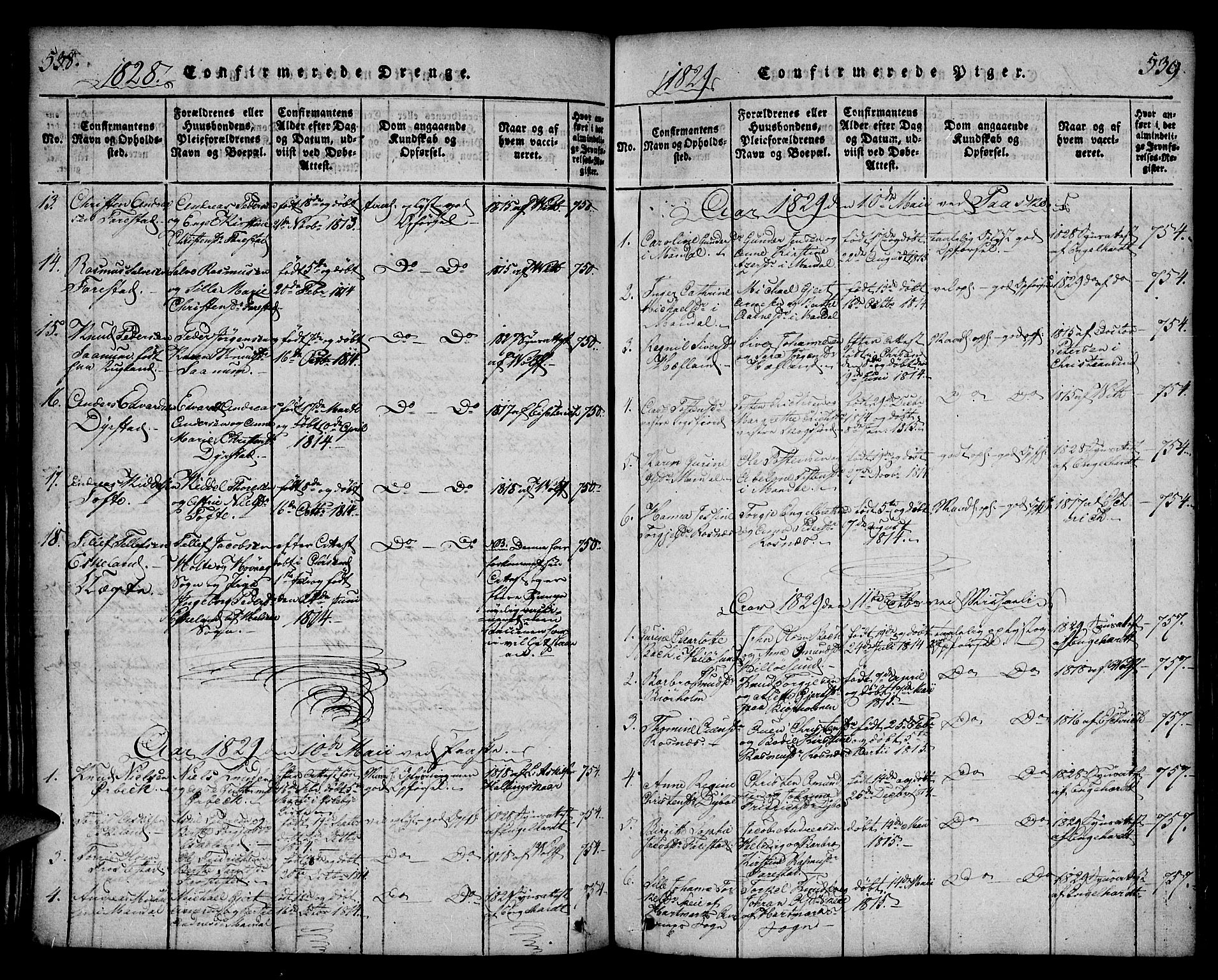 Mandal sokneprestkontor, AV/SAK-1111-0030/F/Fa/Faa/L0010: Parish register (official) no. A 10, 1817-1830, p. 538-539