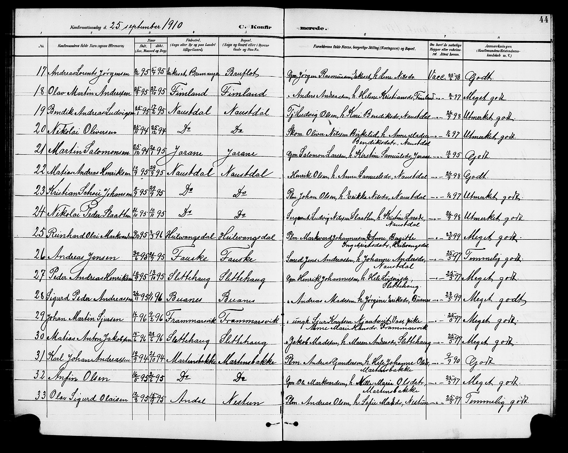 Førde sokneprestembete, AV/SAB-A-79901/H/Hab/Habd/L0005: Parish register (copy) no. D 5, 1898-1911, p. 44