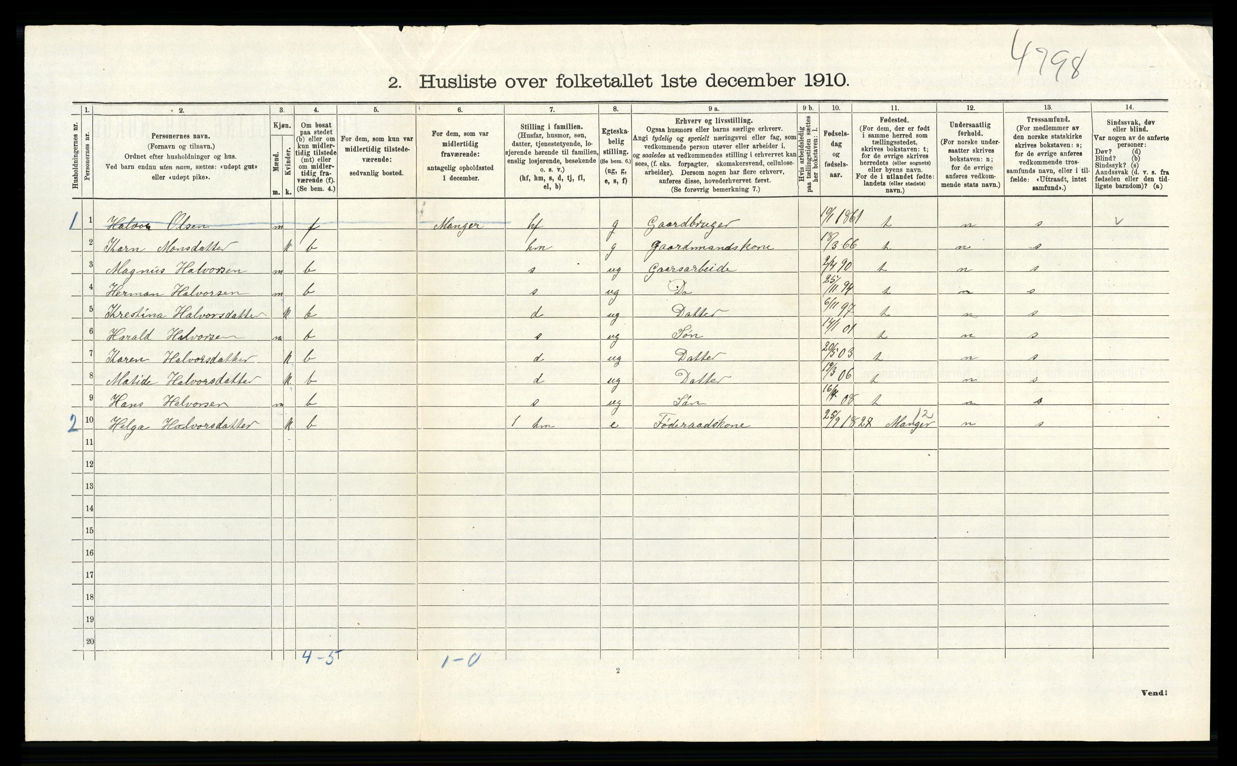 RA, 1910 census for Alversund, 1910, p. 537