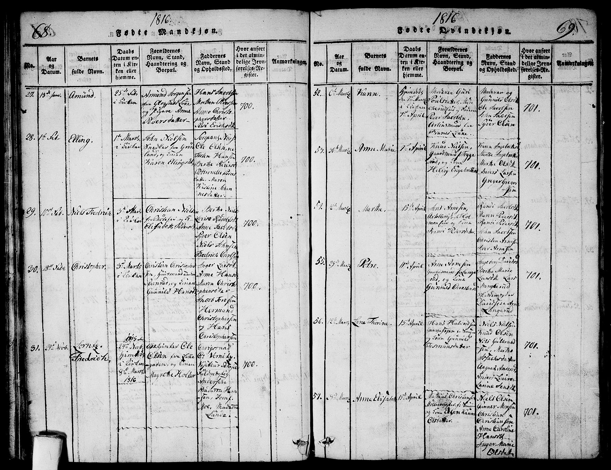 Aker prestekontor kirkebøker, SAO/A-10861/G/L0002: Parish register (copy) no. 2, 1815-1819, p. 68-69