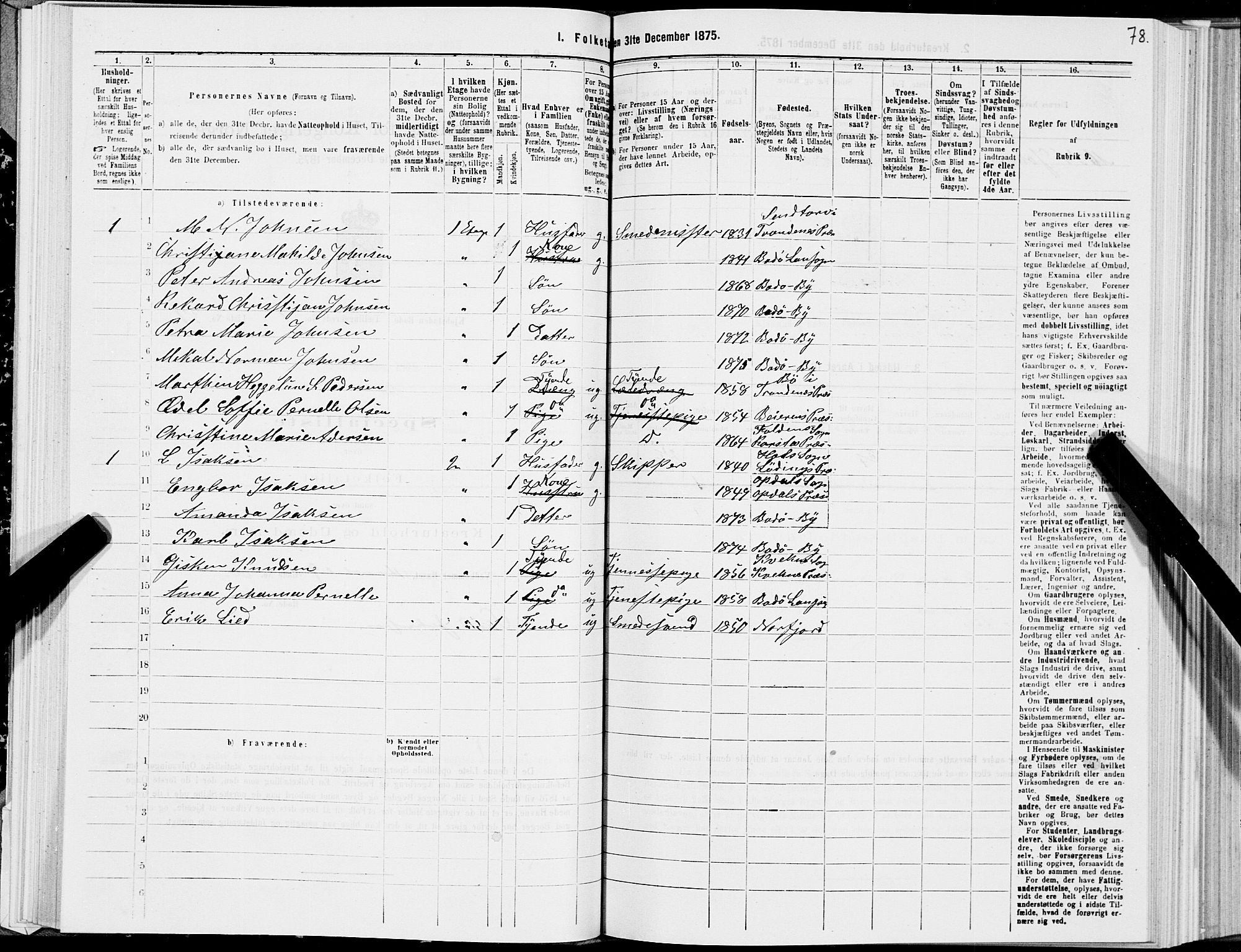 SAT, 1875 census for 1804B Bodø/Bodø, 1875, p. 78