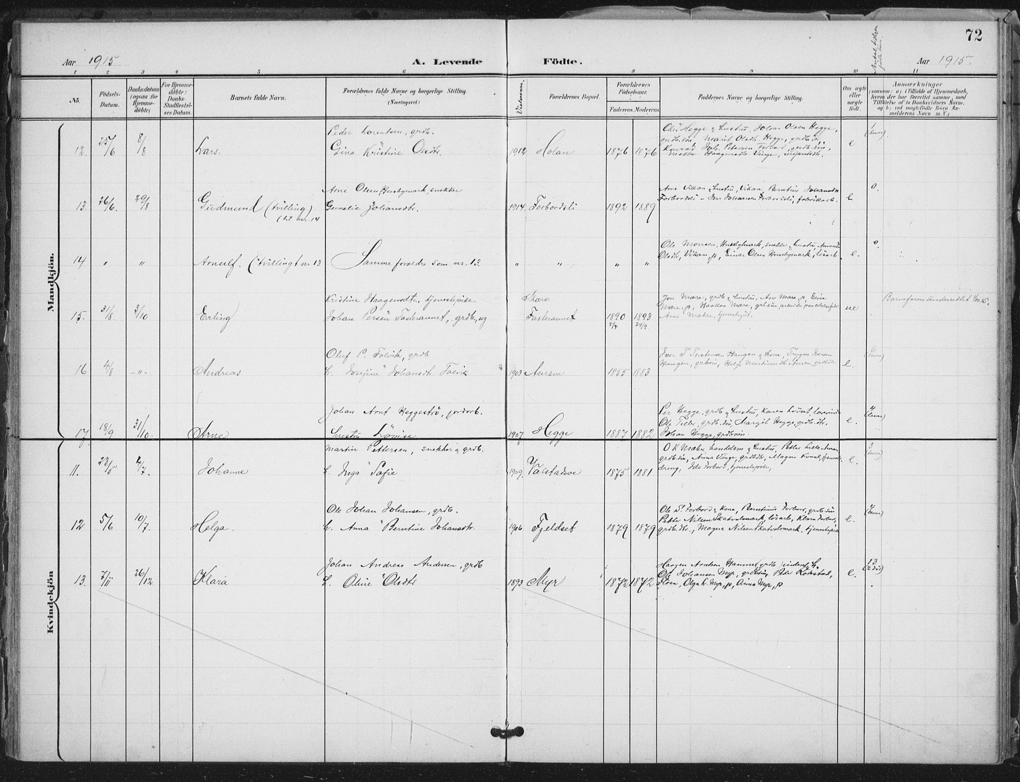 Ministerialprotokoller, klokkerbøker og fødselsregistre - Nord-Trøndelag, AV/SAT-A-1458/712/L0101: Parish register (official) no. 712A02, 1901-1916, p. 72