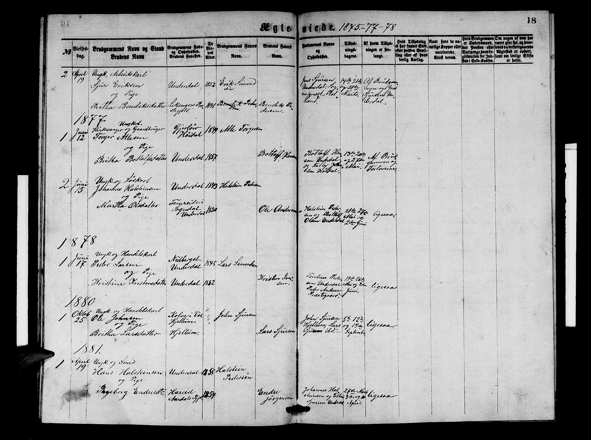 Aurland sokneprestembete, SAB/A-99937/H/Hb/Hbd/L0001: Parish register (copy) no. D 1, 1868-1882, p. 18
