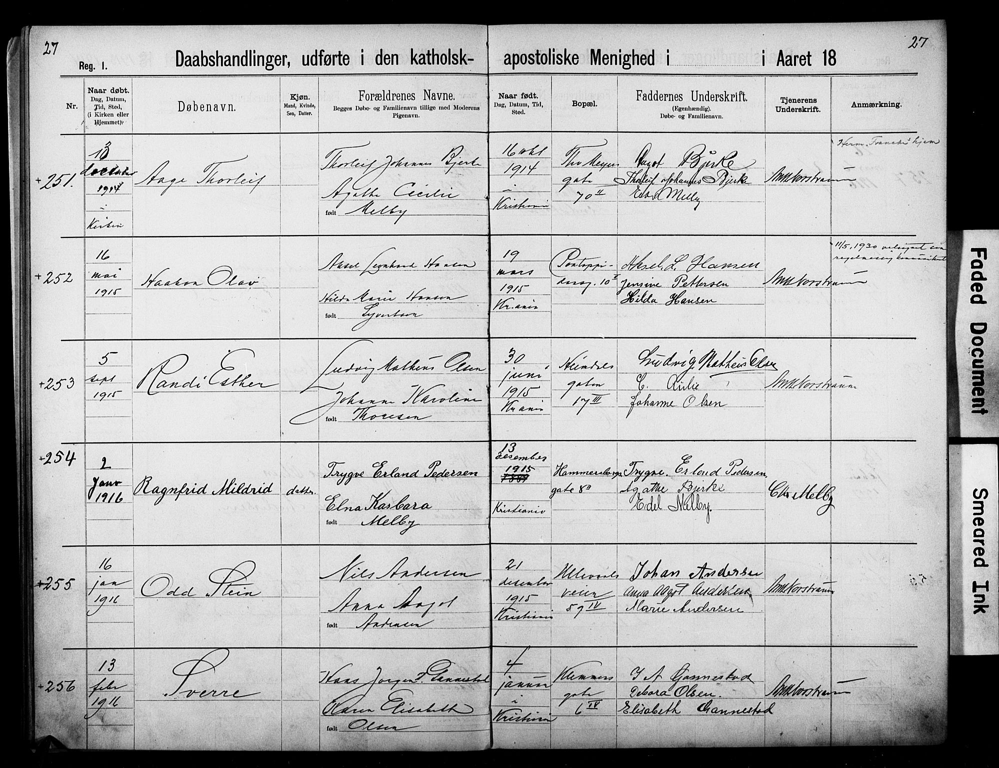 Den katolsk apostoliske menighet i Oslo , SAO/PAO-0214/F/Fb/L0002: Dissenter register no. 2, 1894-1919, p. 27