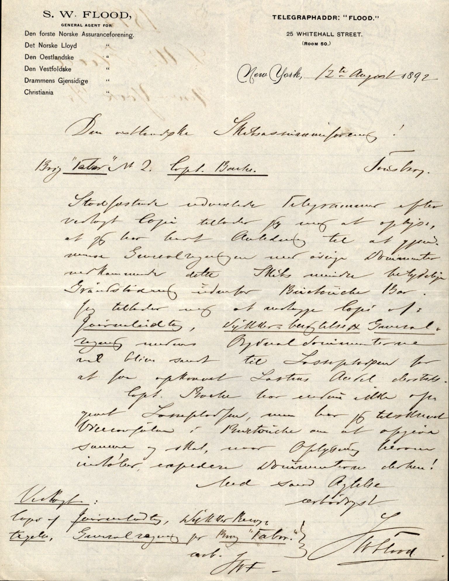 Pa 63 - Østlandske skibsassuranceforening, VEMU/A-1079/G/Ga/L0028/0002: Havaridokumenter / Marie, Favorit, Tabor, Sylphiden, Berthel, America, 1892, p. 48