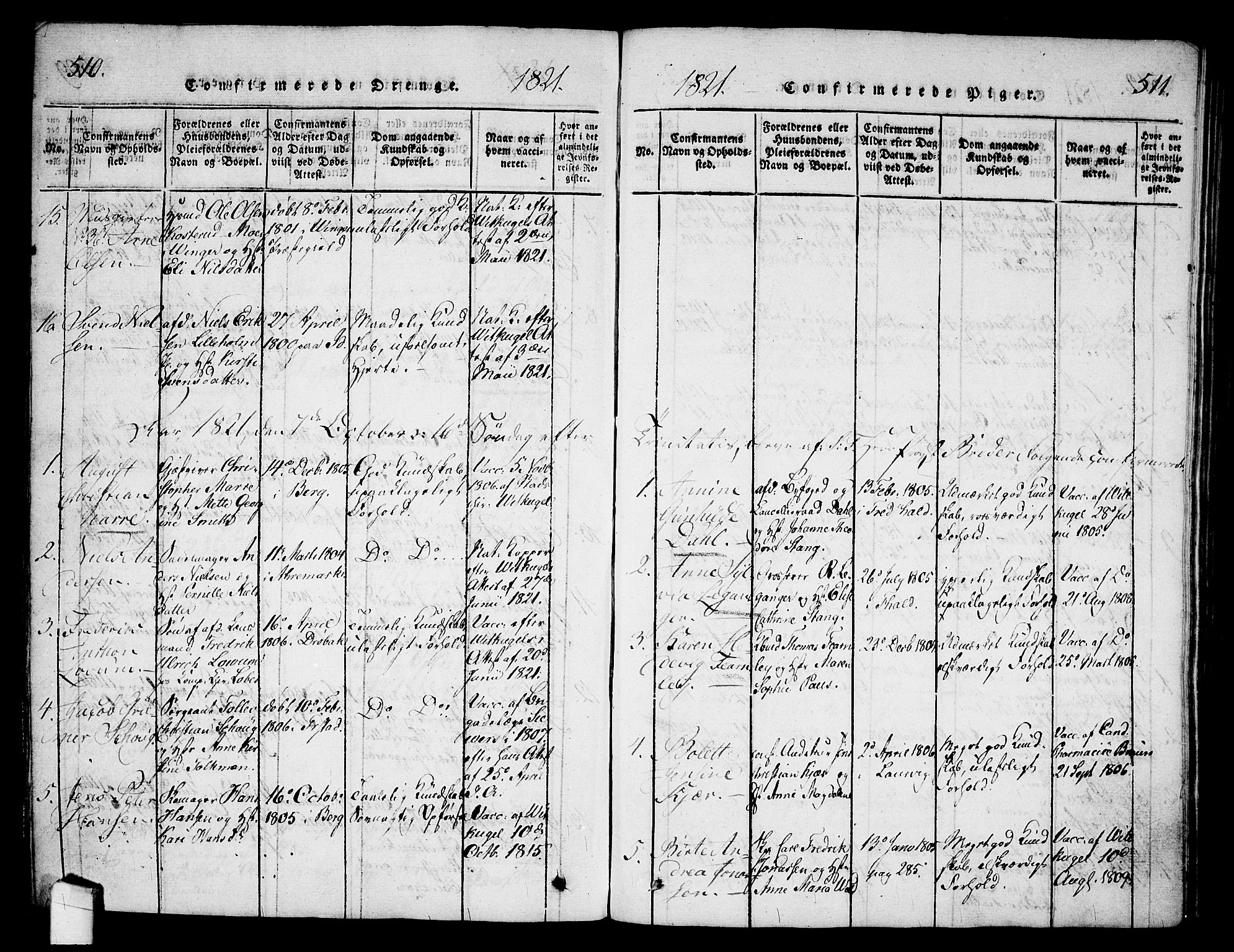 Halden prestekontor Kirkebøker, AV/SAO-A-10909/G/Ga/L0001: Parish register (copy) no. 1, 1815-1833, p. 510-511