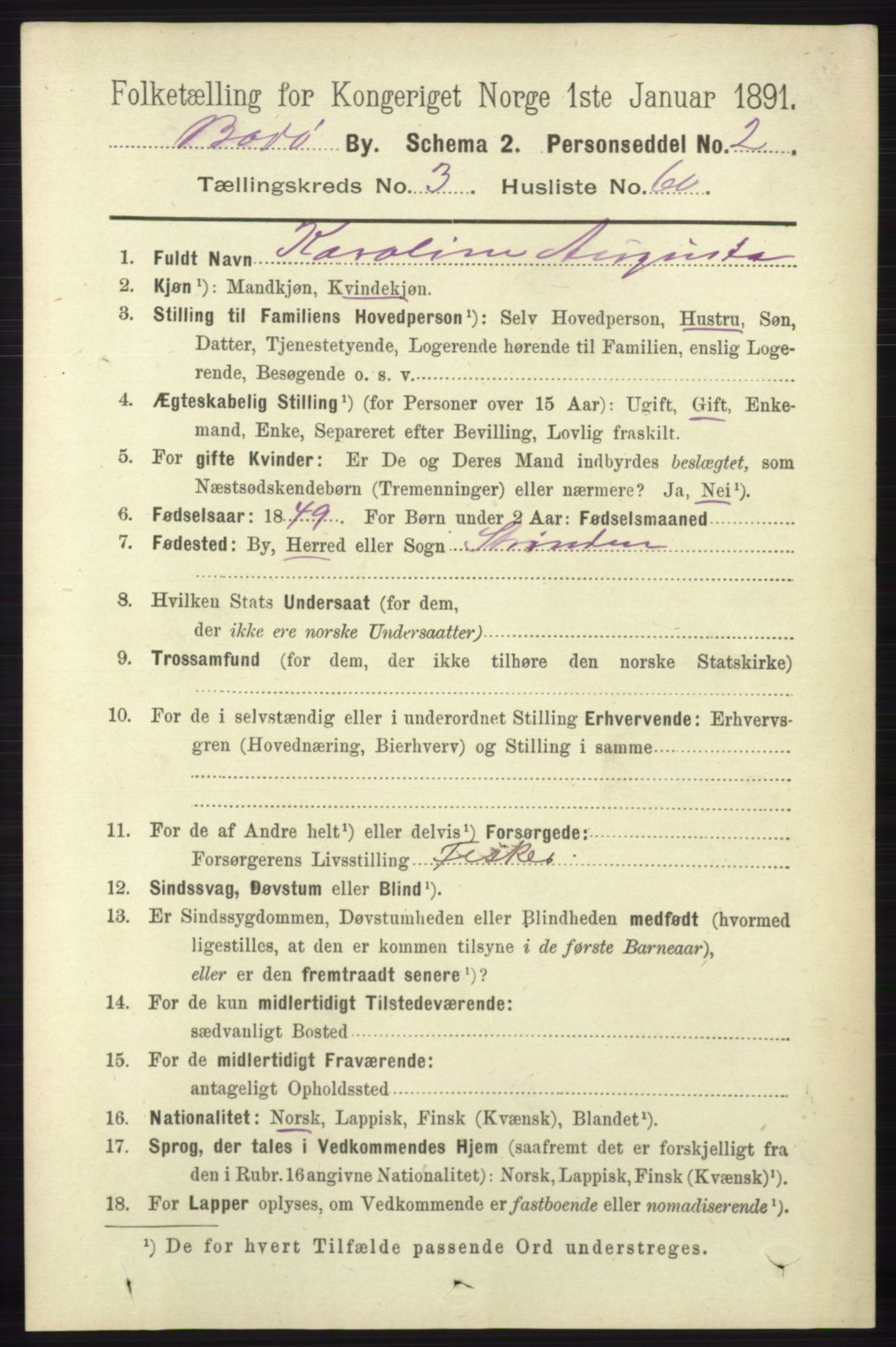 RA, 1891 census for 1804 Bodø, 1891, p. 2884