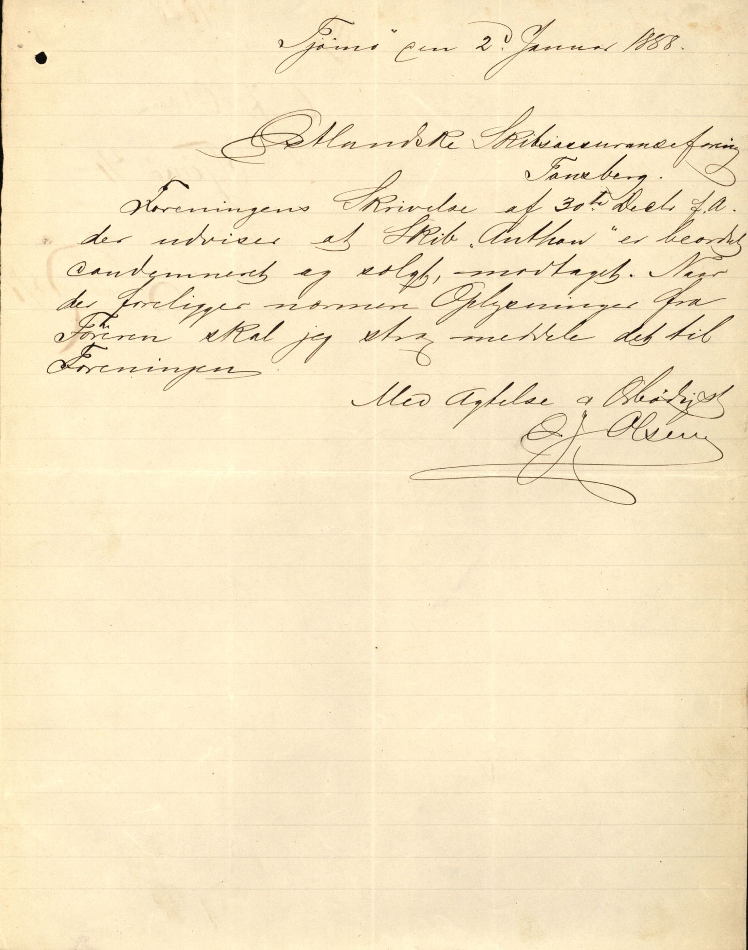 Pa 63 - Østlandske skibsassuranceforening, VEMU/A-1079/G/Ga/L0020/0003: Havaridokumenter / Anton, Diamant, Templar, Finn, Eliezer, Arctic, 1887, p. 27