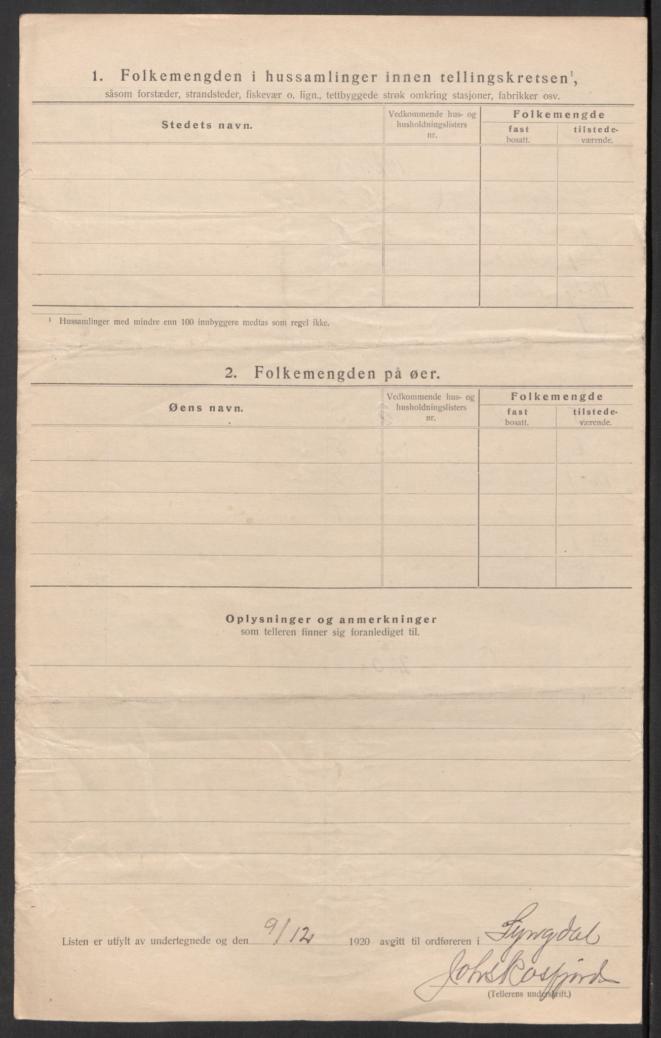 SAK, 1920 census for Lyngdal, 1920, p. 14