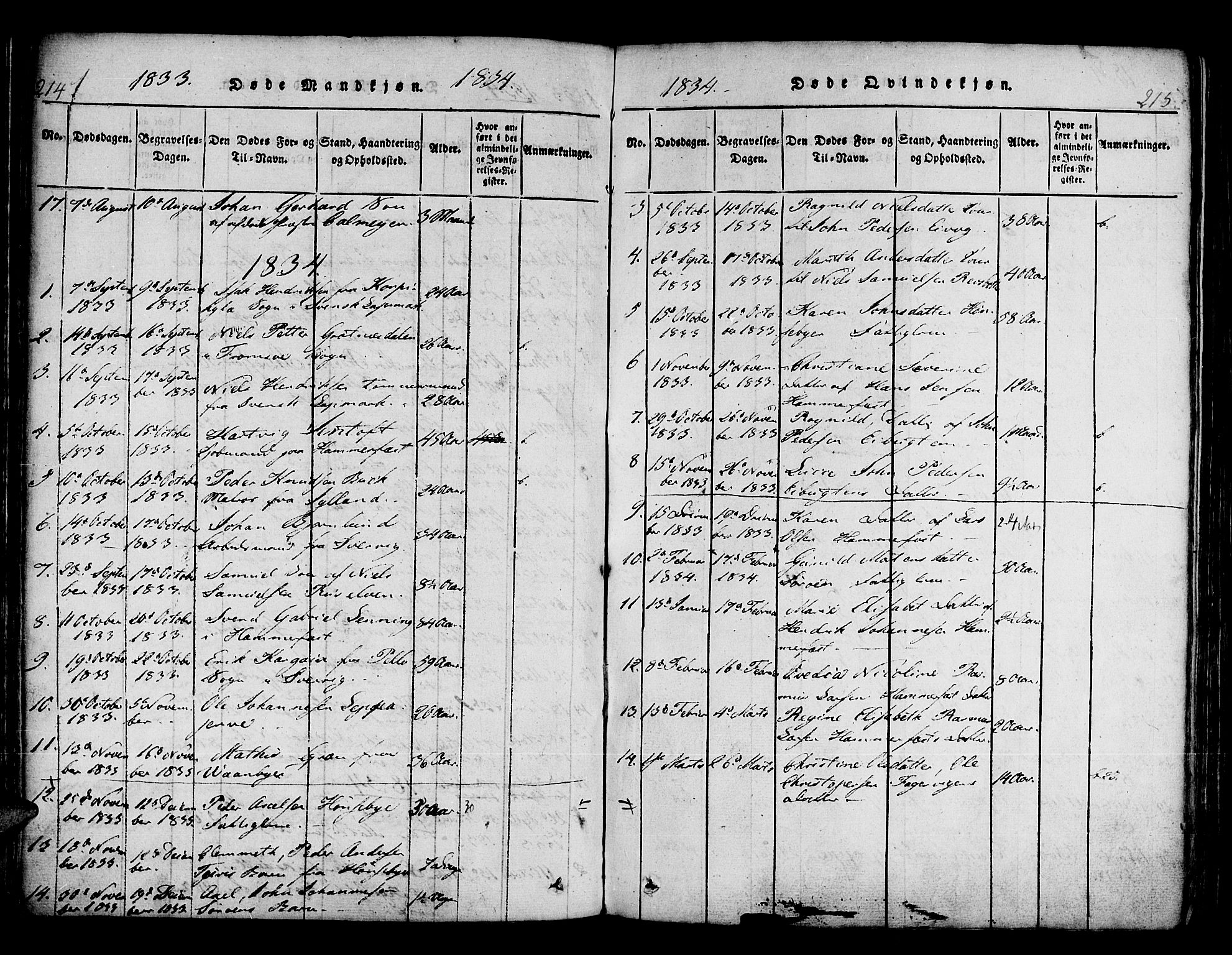 Hammerfest sokneprestkontor, SATØ/S-1347/H/Ha/L0003.kirke: Parish register (official) no. 3, 1821-1842, p. 214-215