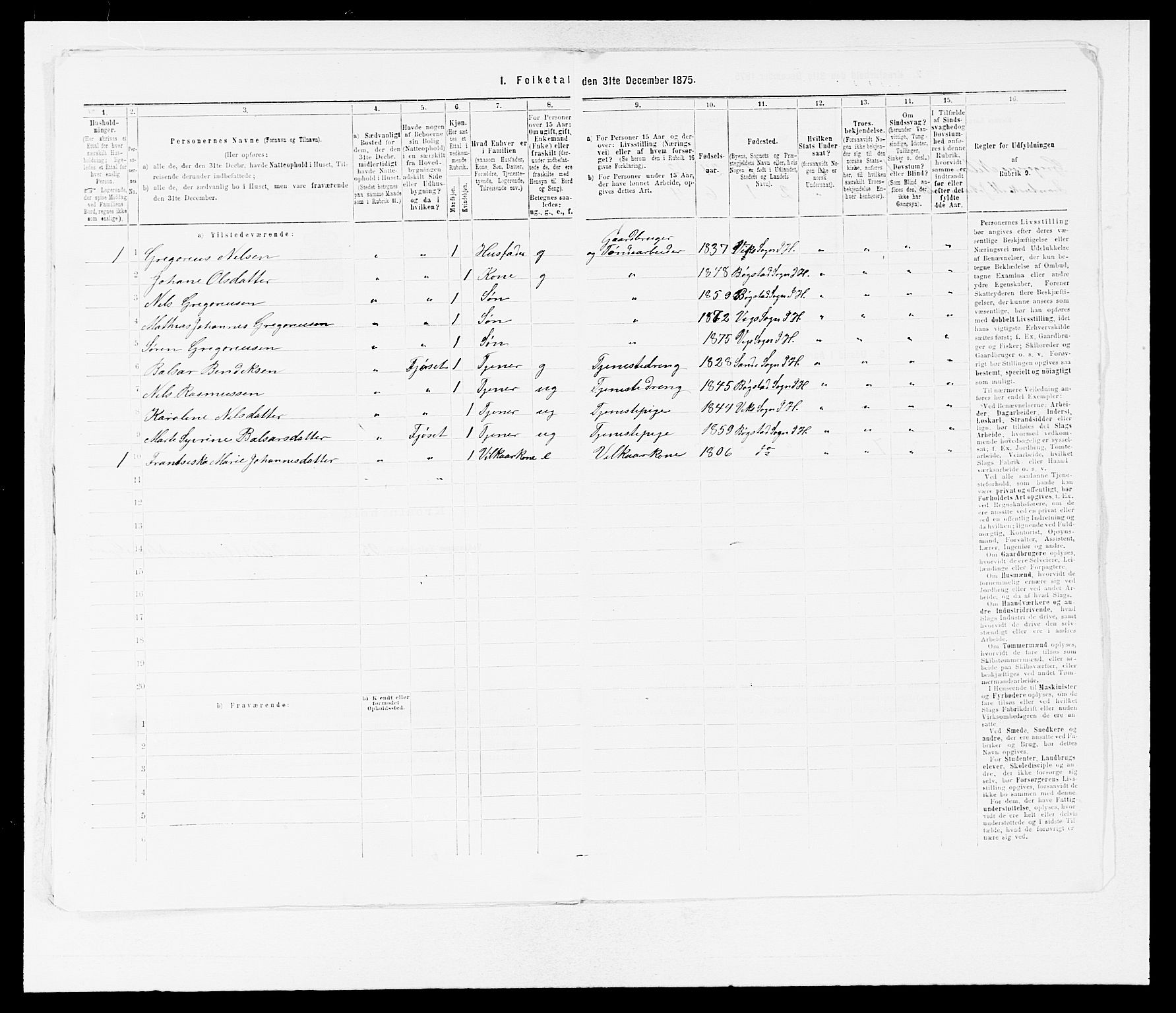 SAB, 1875 census for 1430P Indre Holmedal, 1875, p. 734