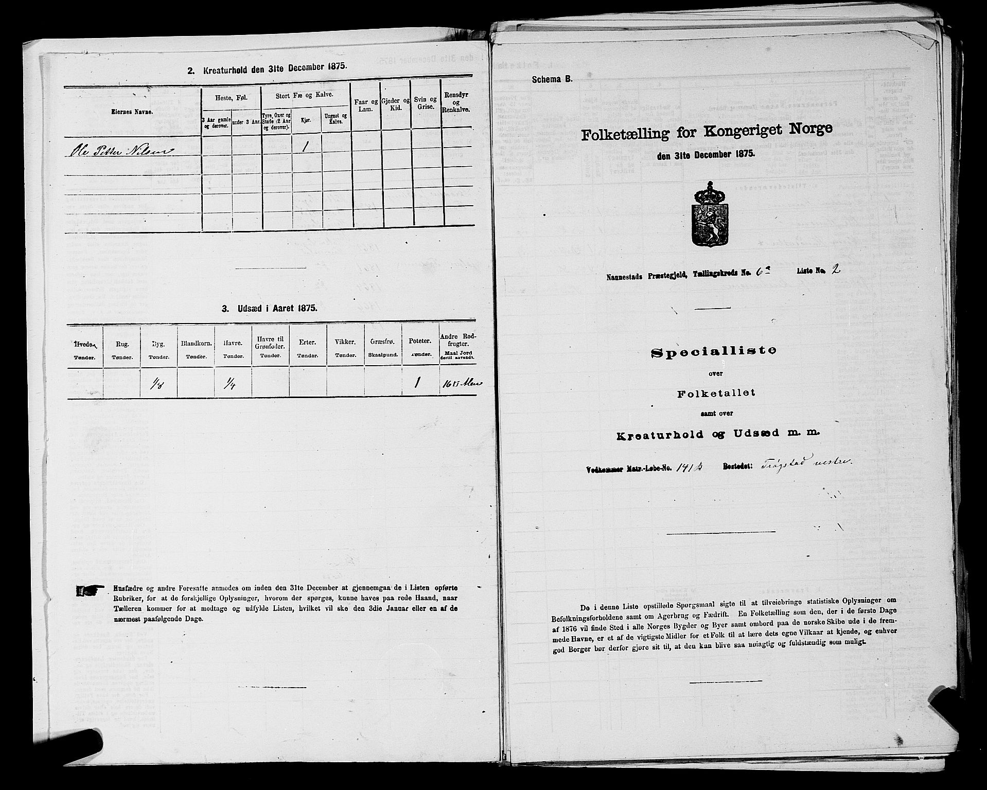 RA, 1875 census for 0238P Nannestad, 1875, p. 879