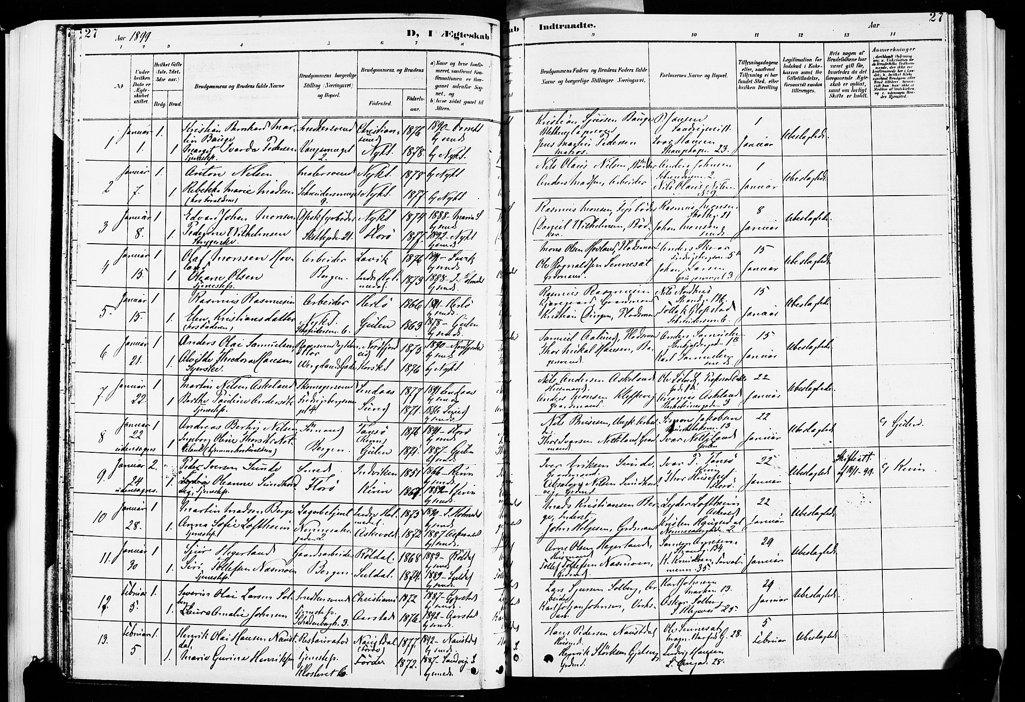 Nykirken Sokneprestembete, SAB/A-77101/H/Hab: Parish register (copy) no. D 2, 1896-1905, p. 27