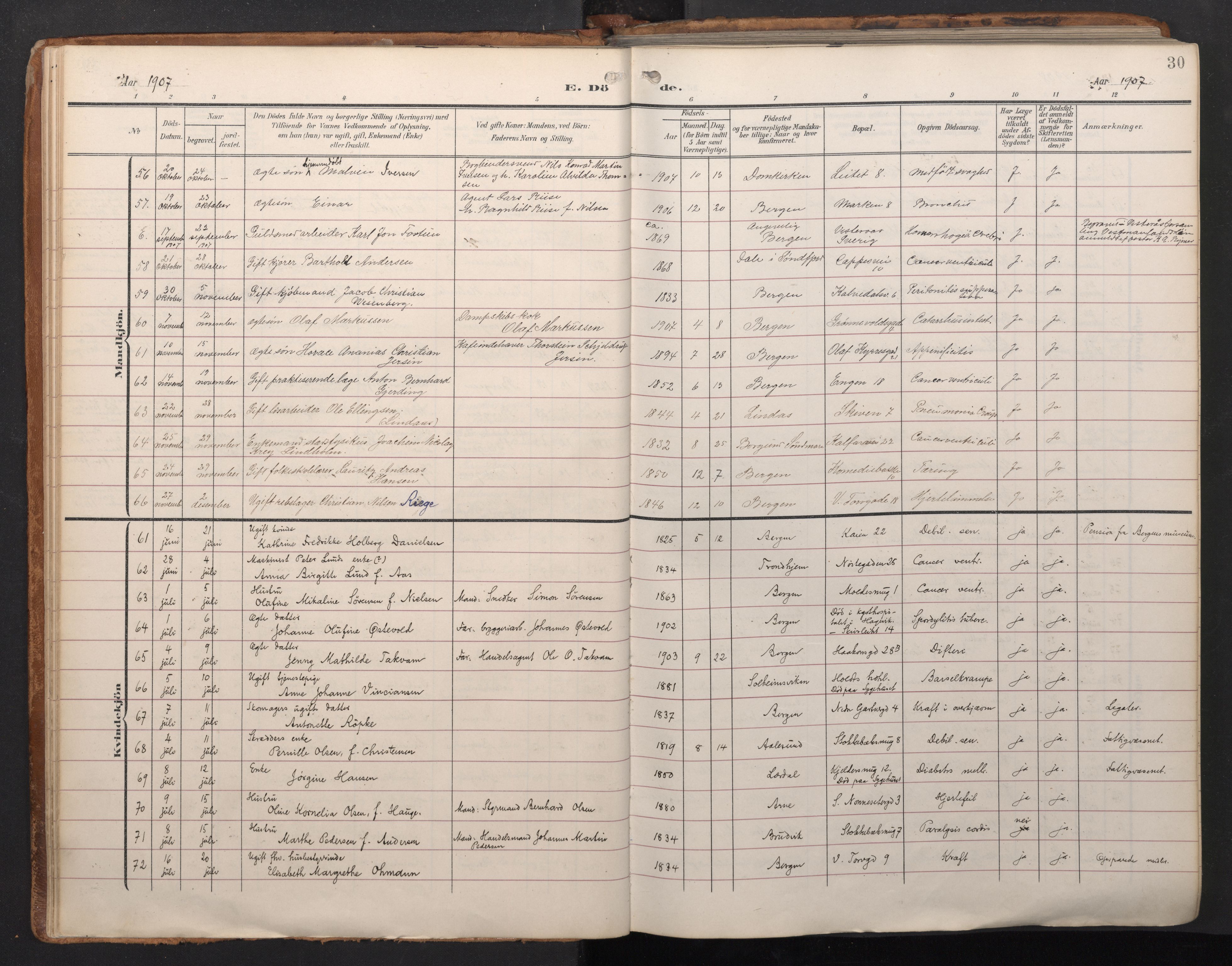 Domkirken sokneprestembete, SAB/A-74801/H/Haa/L0044: Parish register (official) no. E 6, 1904-1946, p. 29b-30a